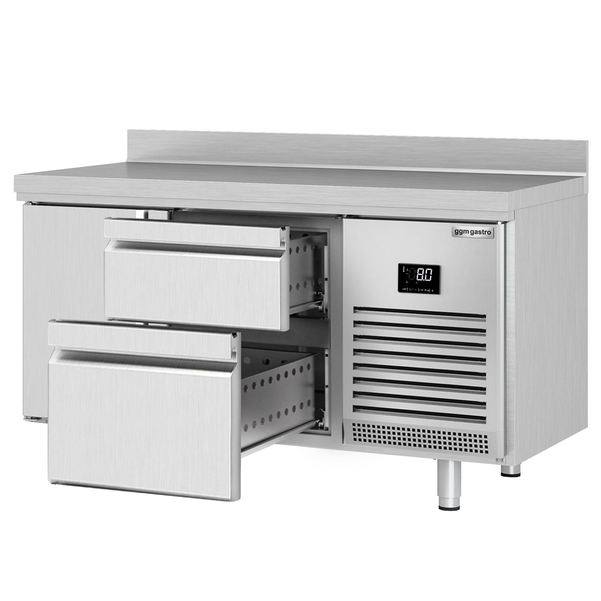 Table réfrigérée Premium PLUS - 1468 x 700 mm - avec 1 porte - 2 tiroirs - avec dosseret