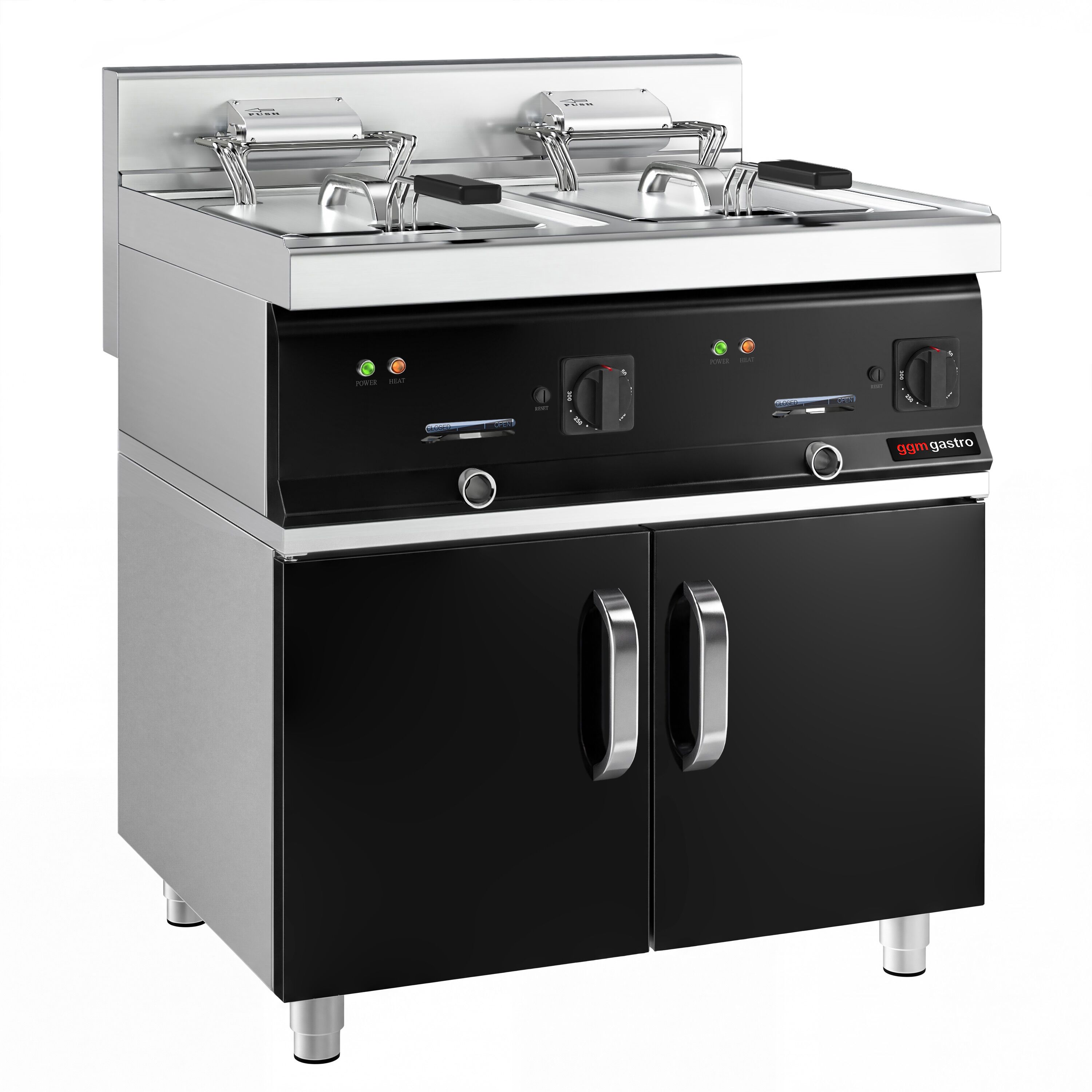 Friteuse électrique double – 10+10 litres – 18 kW – incl. soubassement avec 2 portes