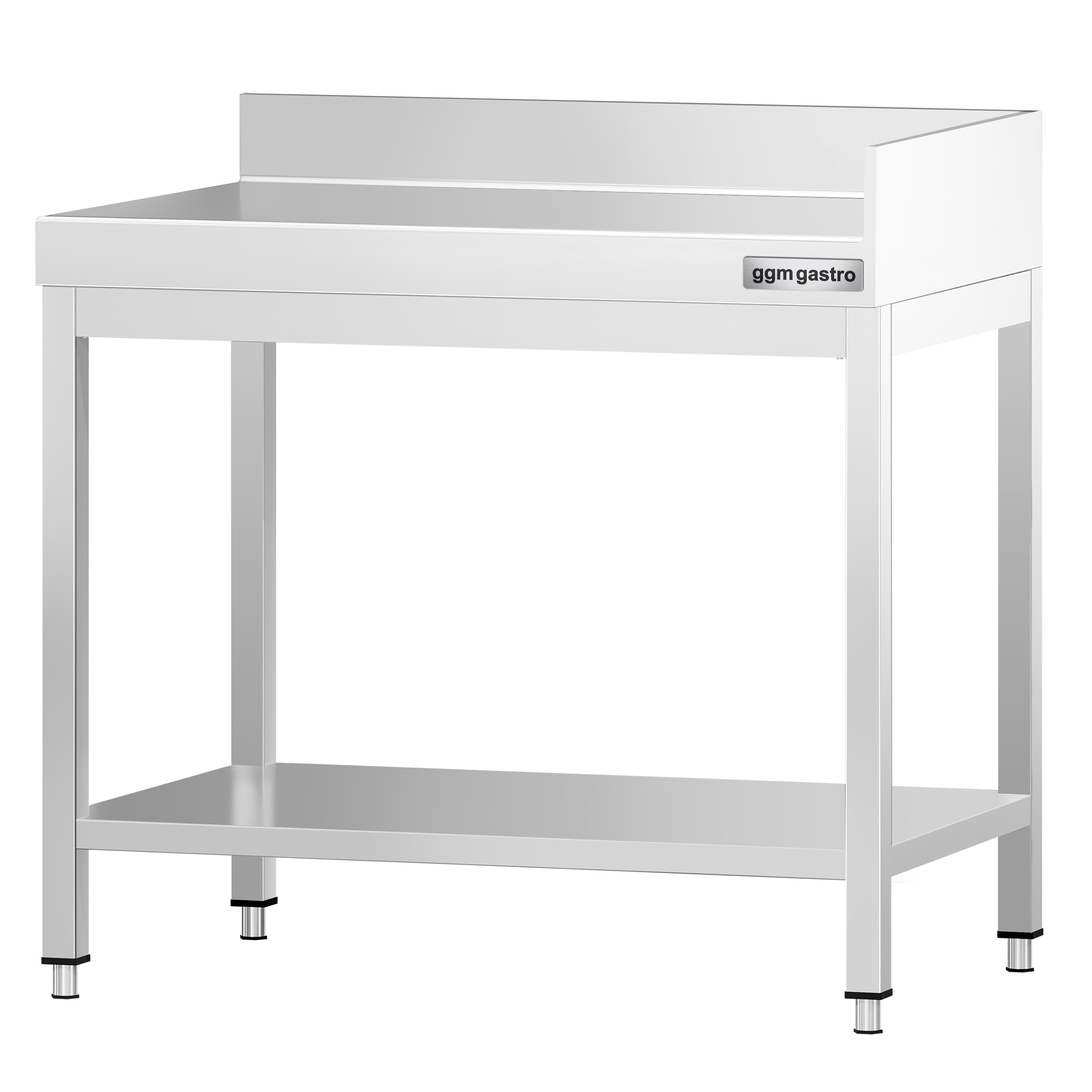 Table de travail inox PREMIUM - 700 x 700 mm - avec tablette inférieure & Dosseret arrière + droit