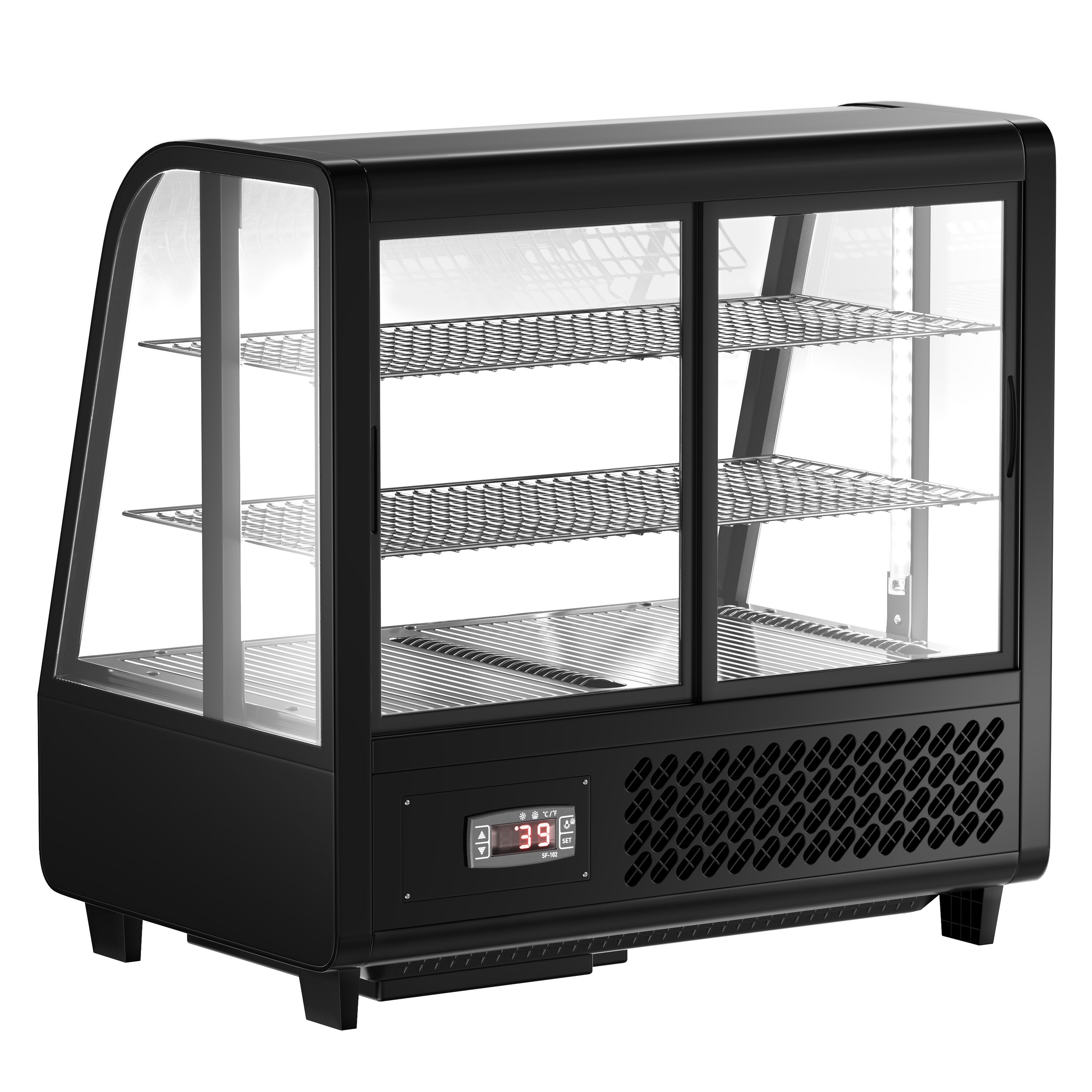 Vitrine réfrigérée de table - 100L - 682mm - Double vitrage - avec 2 étagères en verre - portes coulissantes vitrées arrière