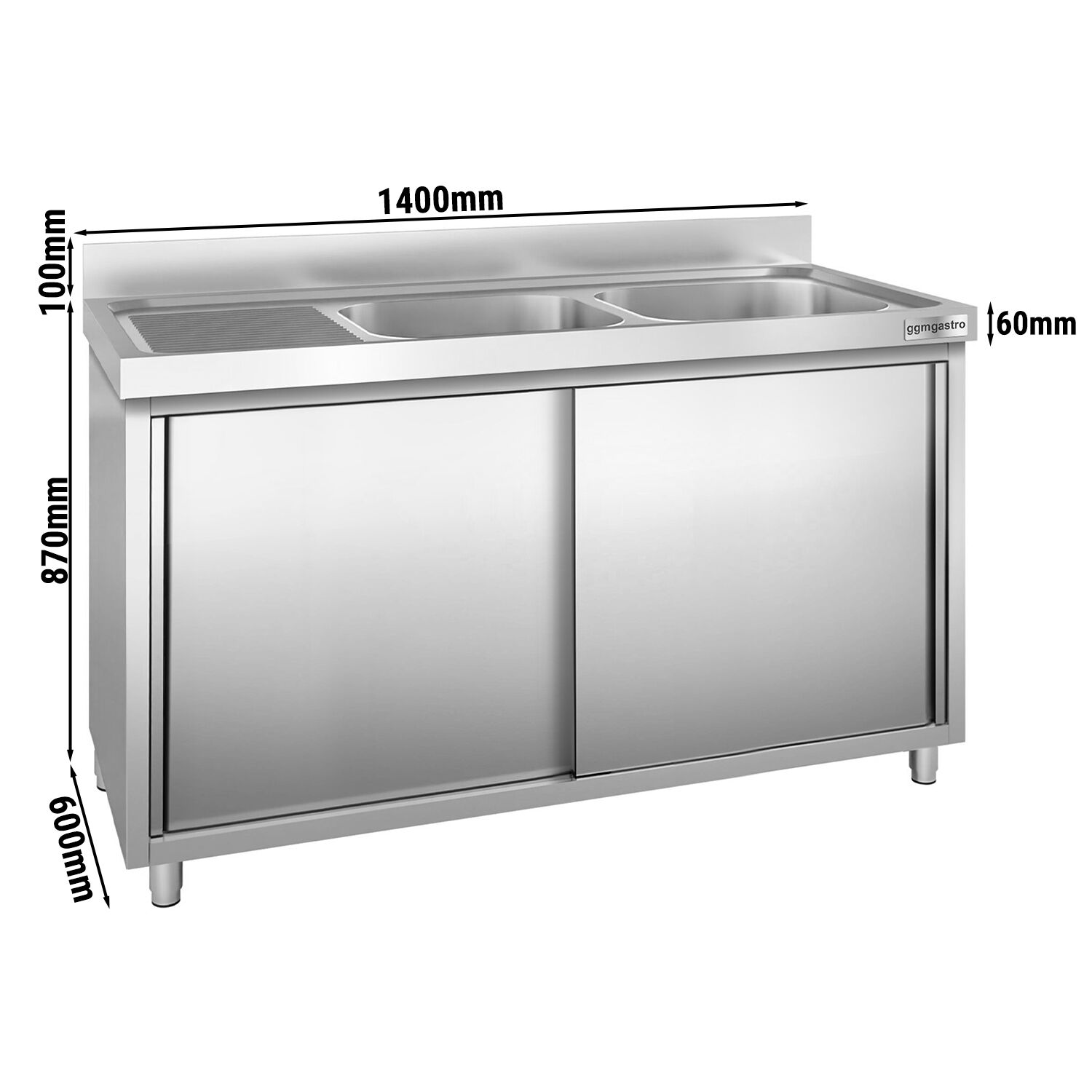 Meuble plonge PREMIUM - 1400x600mm - avec 2 bacs
