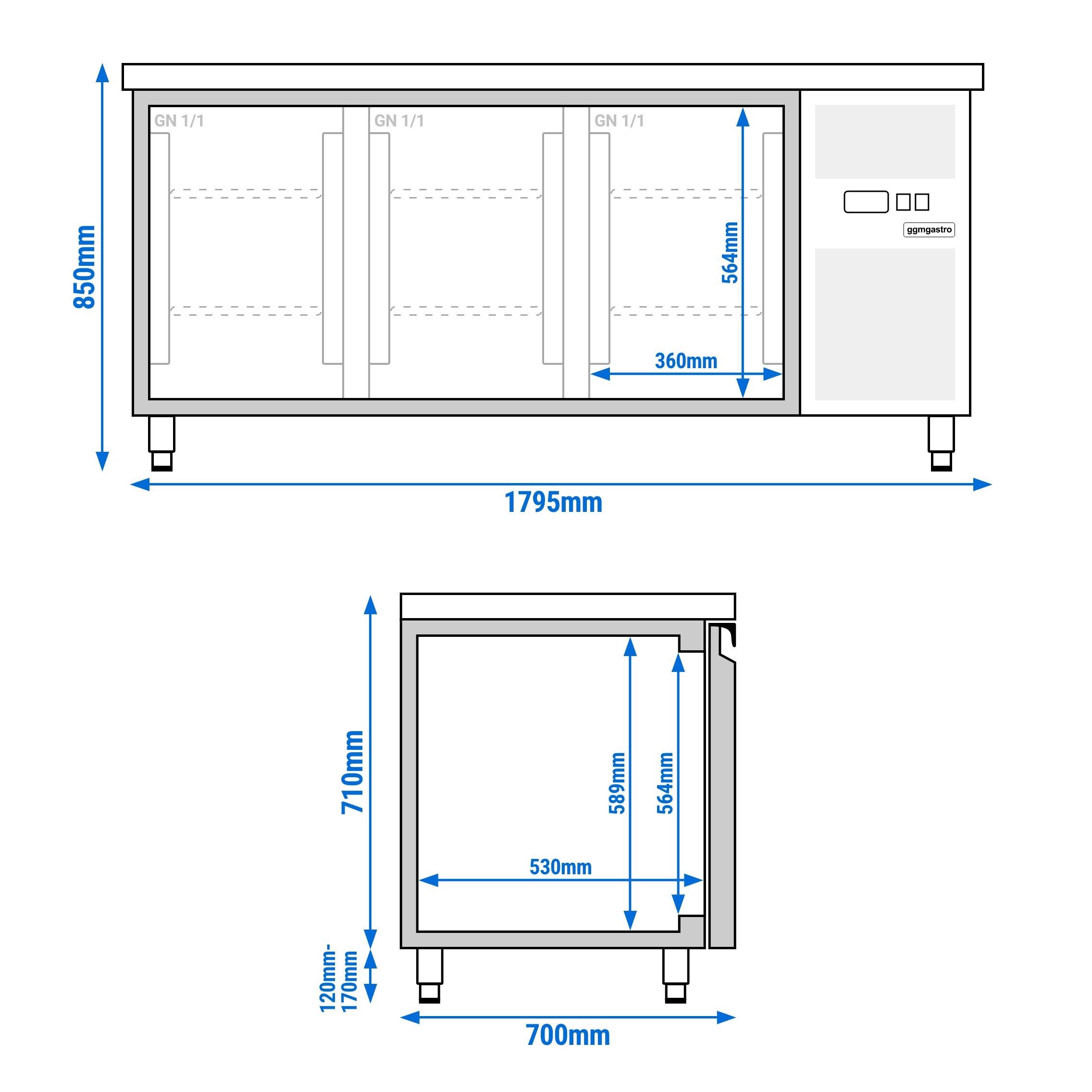 Table congélateur ECO - 1800x700 mm - avec 3 portes