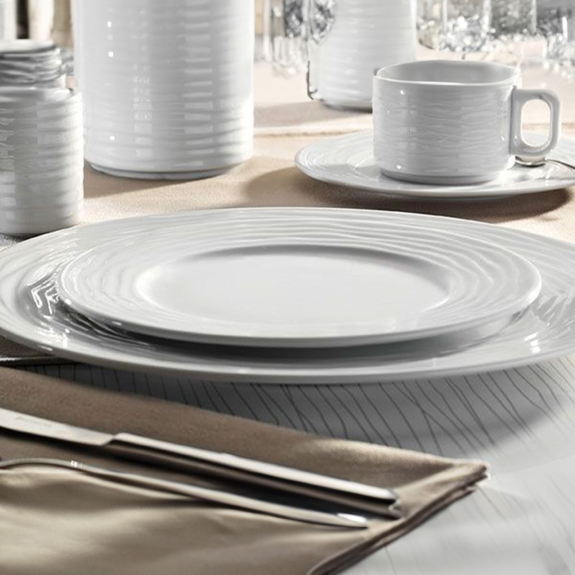 (12 szt.) SEA WAVE - Talerz płytki - kwadratowy - Porcelana - 180x180mm - Biały