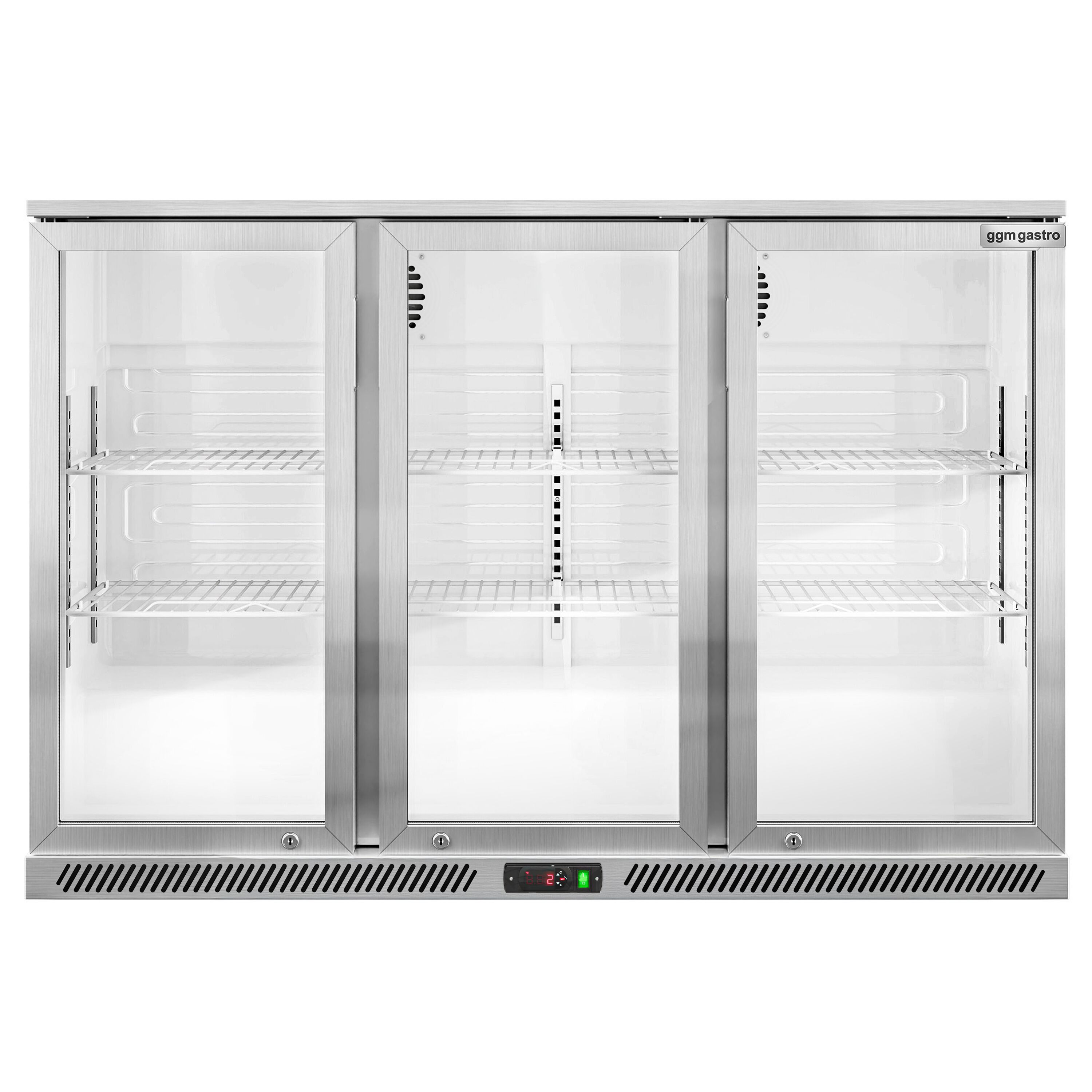 Réfrigérateur de bar – 1350 mm – 320 litres – avec 3 portes vitrées battantes – en inox