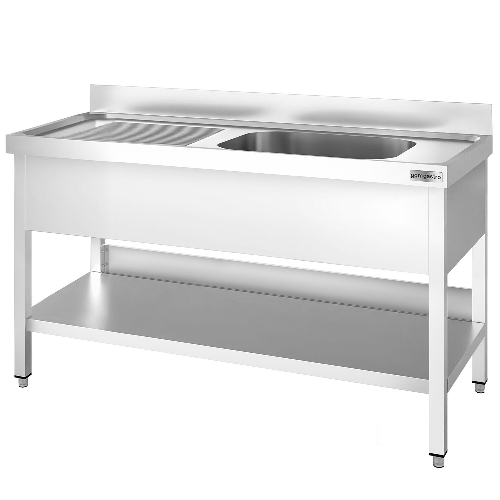 Plonge en inox PREMIUM - 1400x600mm - avec étagère basse - 1 bac à droite