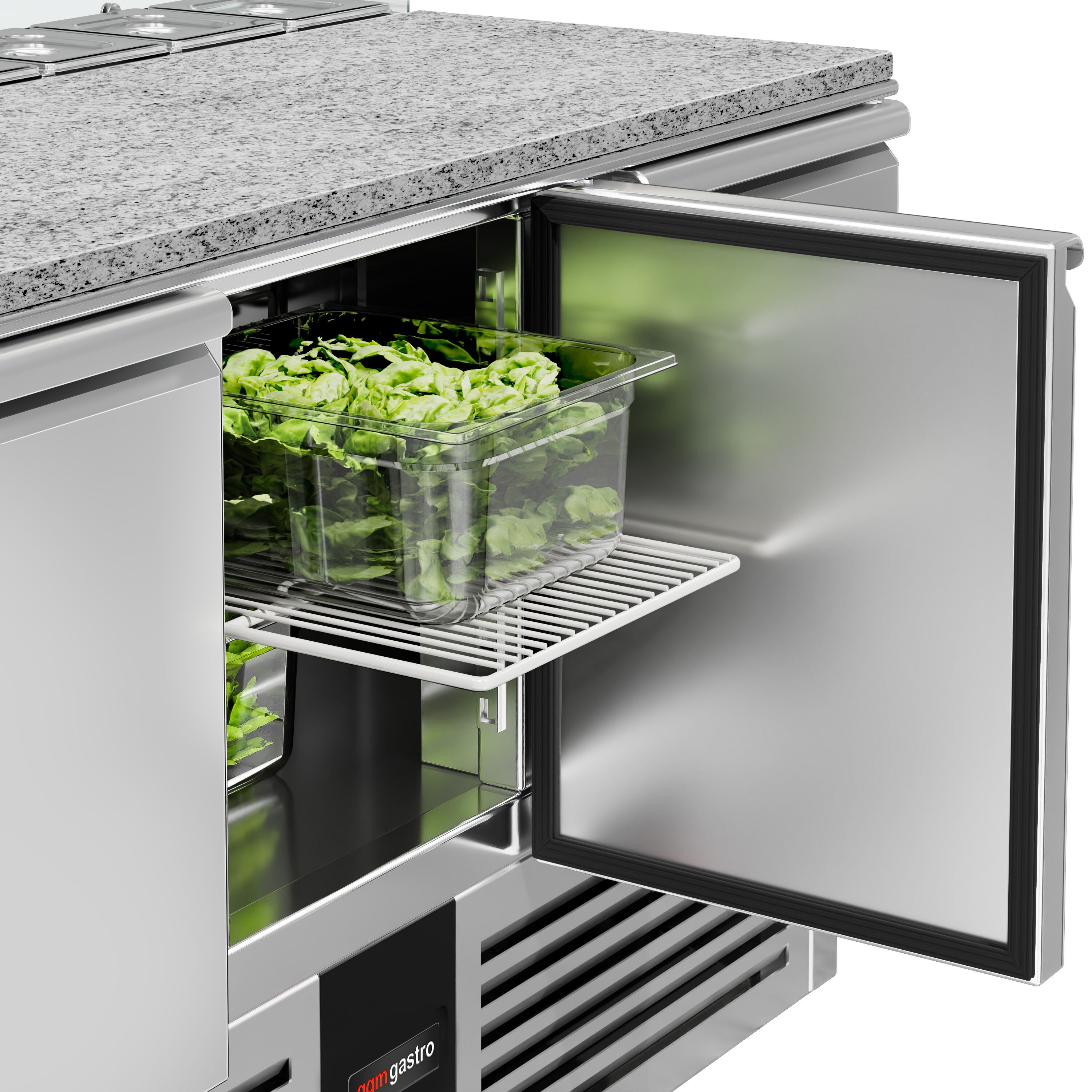 Saladette réfrigérée PREMIUM - 1368mm - 368L - 3 portes - avec vitrine de comptoir pour 8x GN 1/6