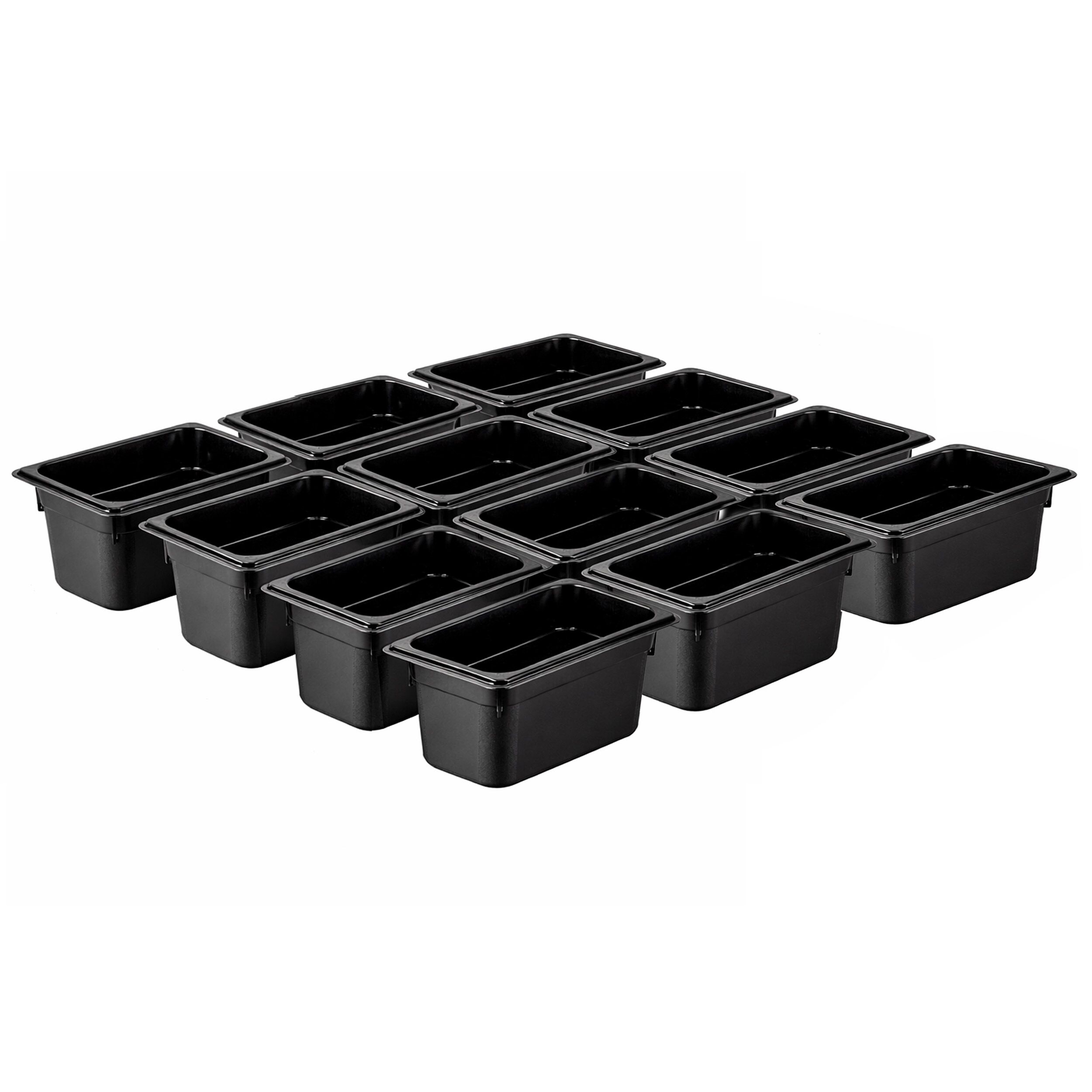 (12 pièces) Bac en Polycarbonate GN 1/3 - Noir - Hauteur : 150 mm