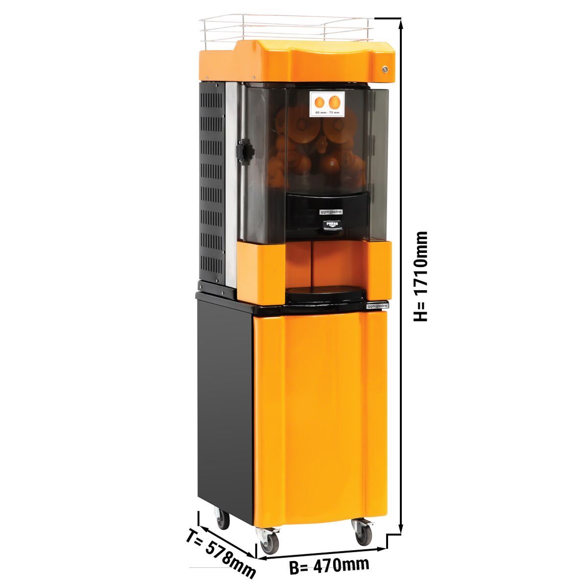 Presse-oranges automatique professionnel - 370W - 100kg - avec dispositif d’alimentation automatique - Orange - avec support