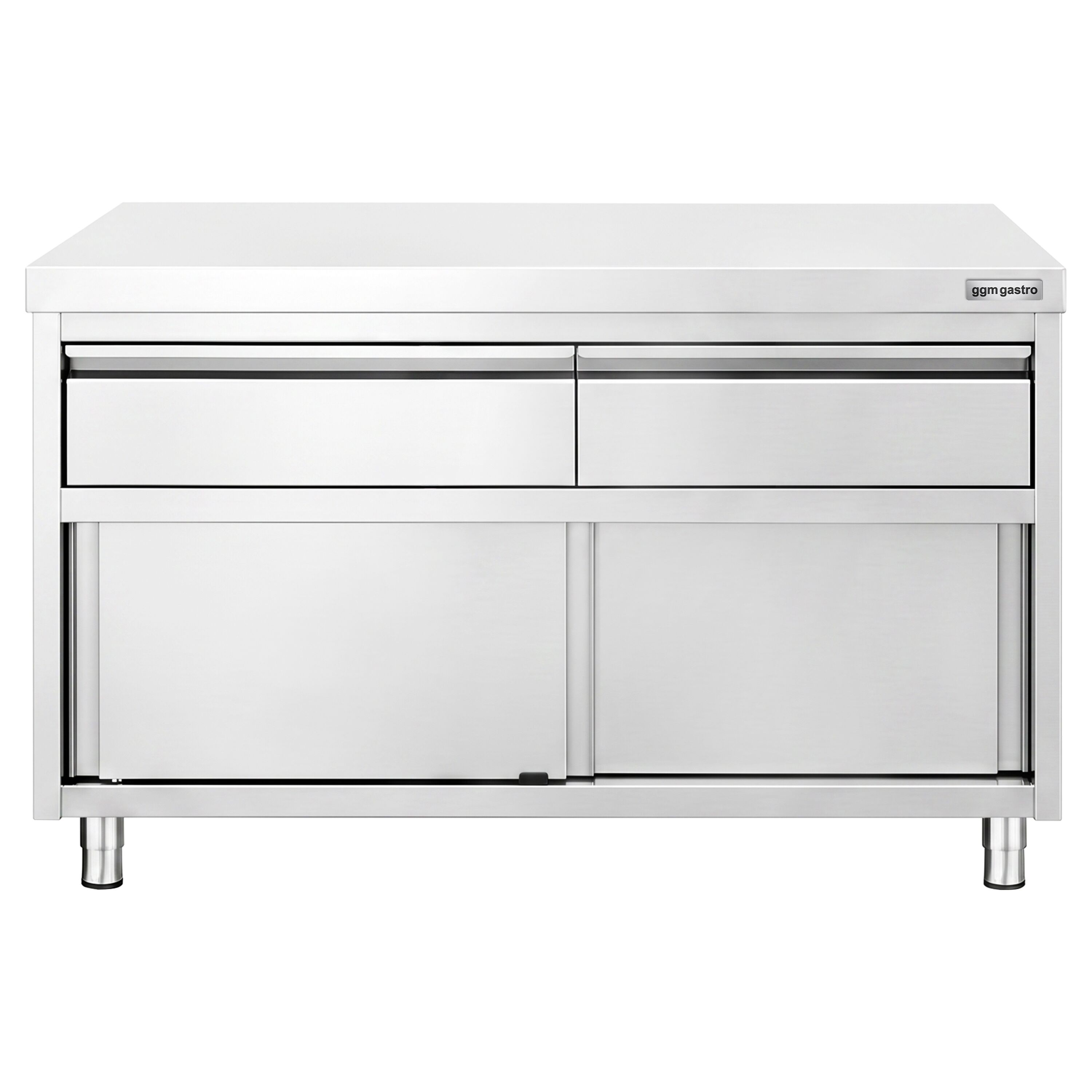 Armoire de travail en acier inoxydable PREMIUM - 1 200 x 600 mm - avec 2 tiroirs et une porte coulissante