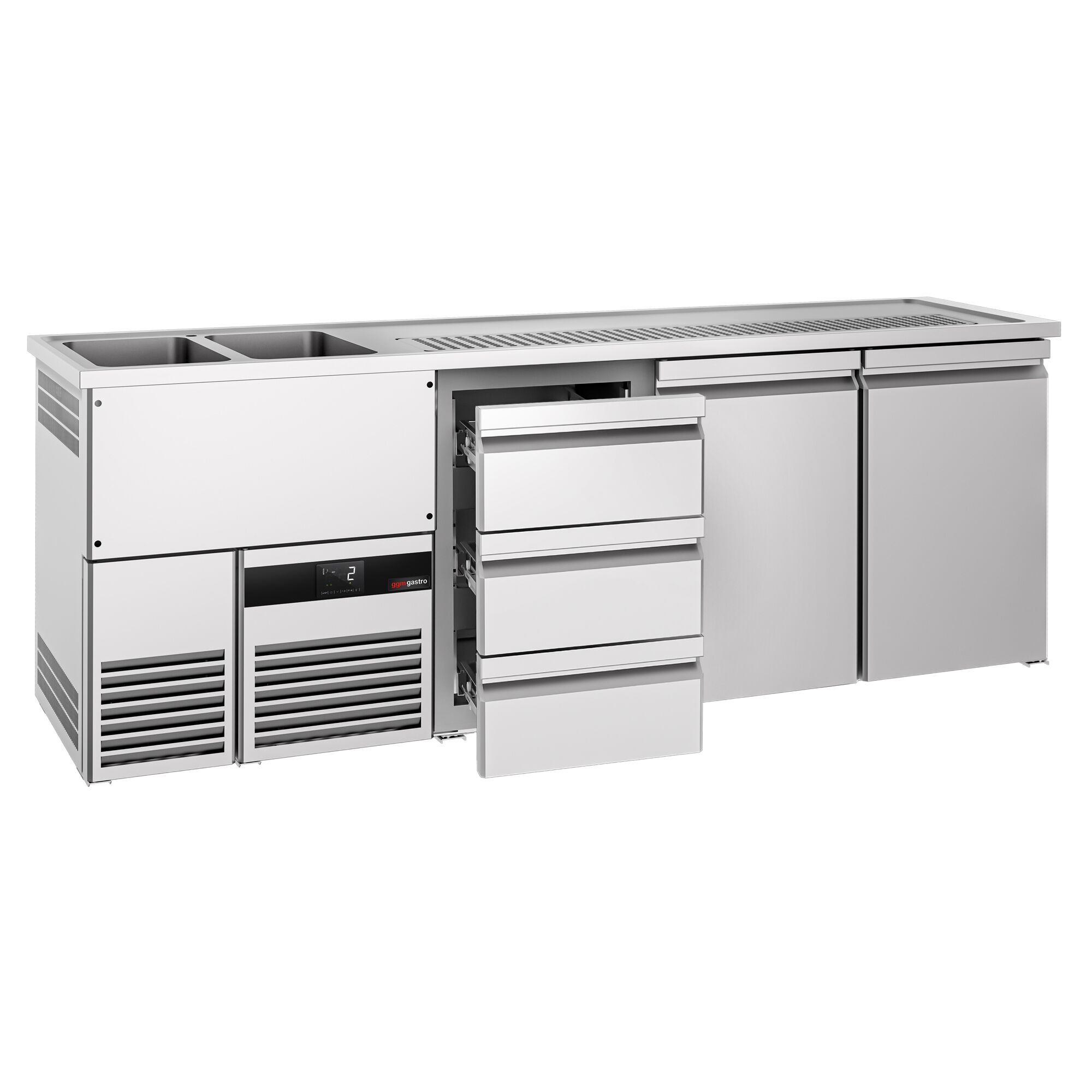 Comptoir de bar réfrigéré PREMIUM - 2500x700mm - 2 portes & 3 tiroirs