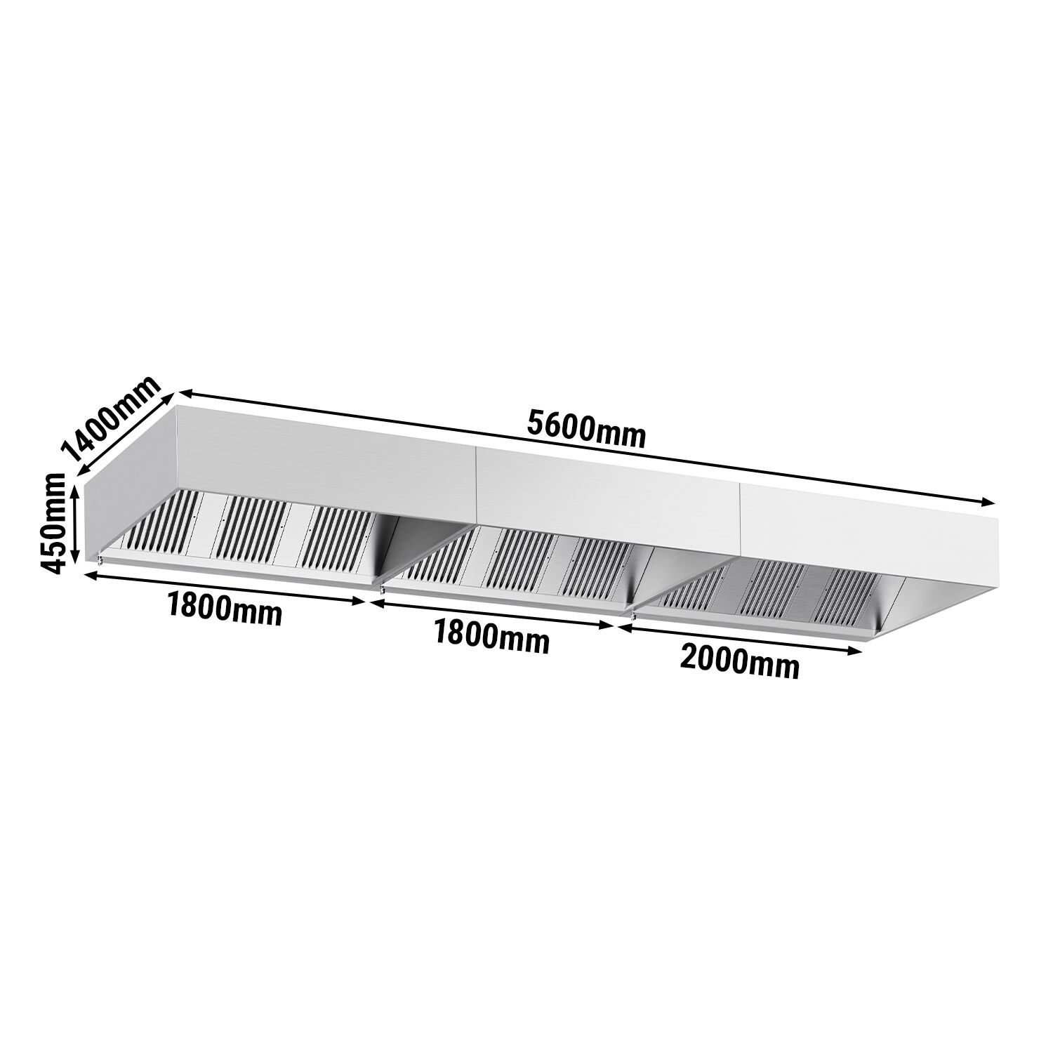 Commercial Wall-Mounted Extractor Hood – 5600mm – with Baffle Filters & Lighting