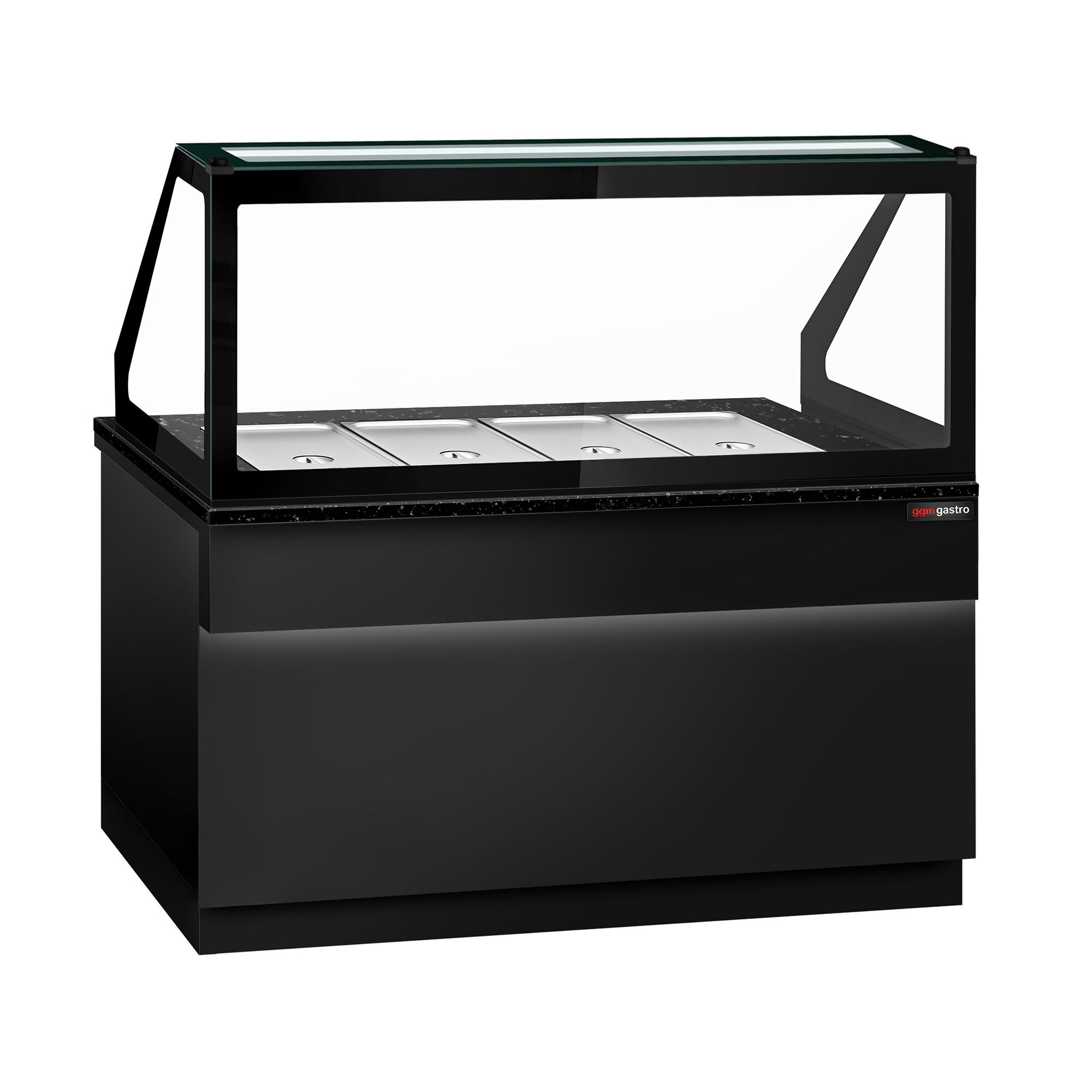 Saladette réfrigérée TORONTO - 1500 mm - Façade noire - 2 portes - Pour 4x GN 1/1 - Plateau de travail en granit noir