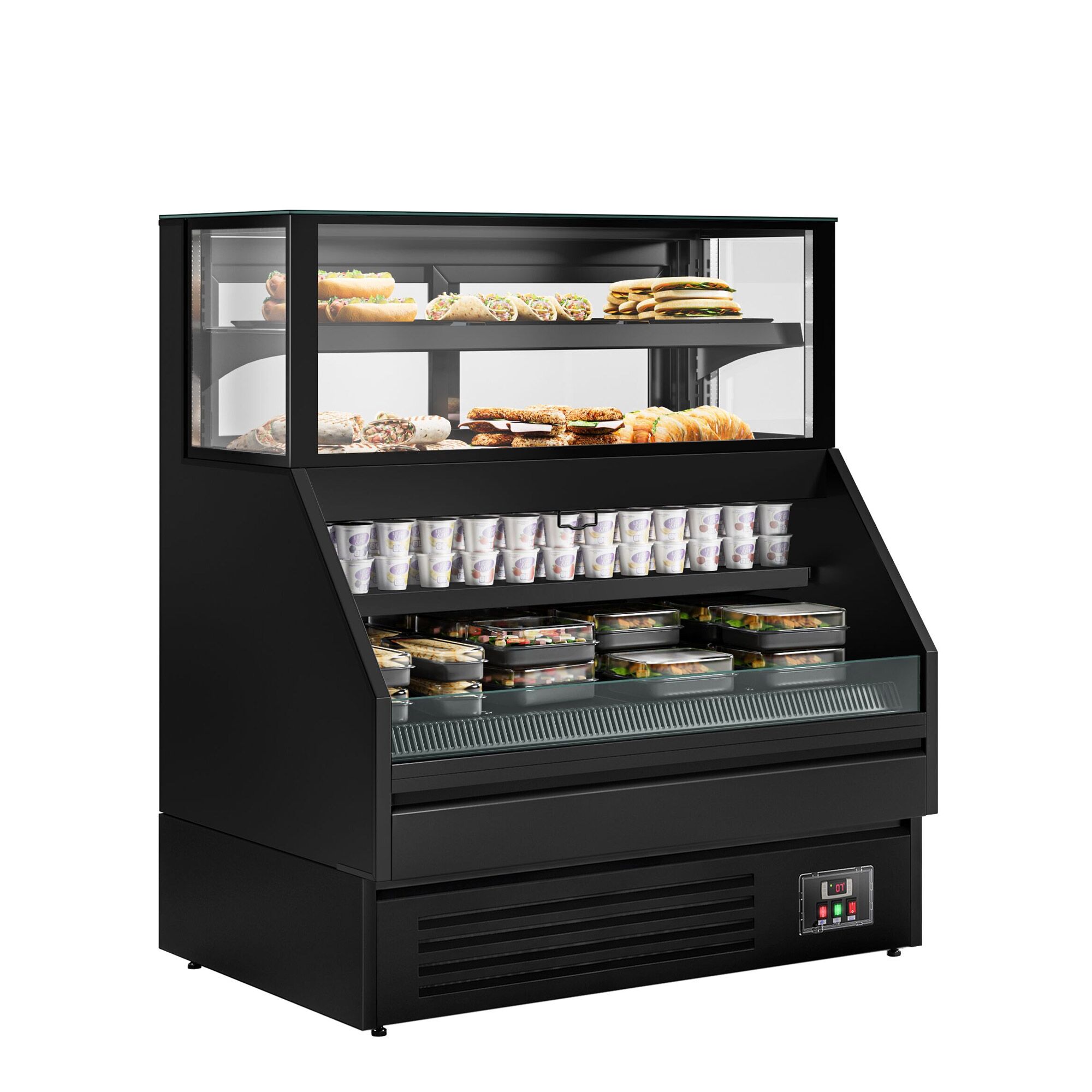Comptoir vitrine réfrigérée HELSINKI - 1200x800mm - 199L - 4 étagères - +2/+8°C - Portes coulissantes vitrées