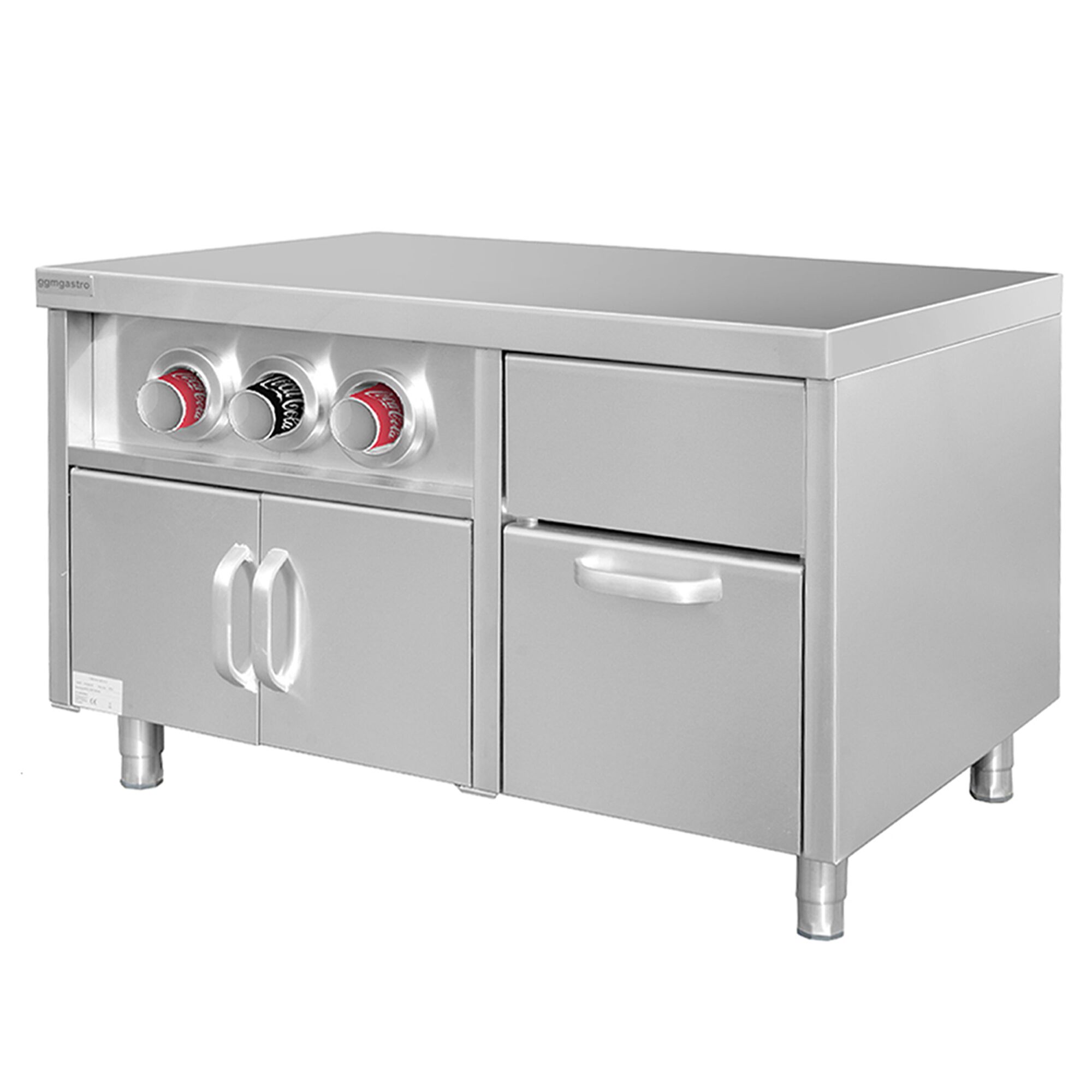 Meuble bas pour distributeur de boissons avec porte-gobelets & compartiment à glaçons - 1,2 m