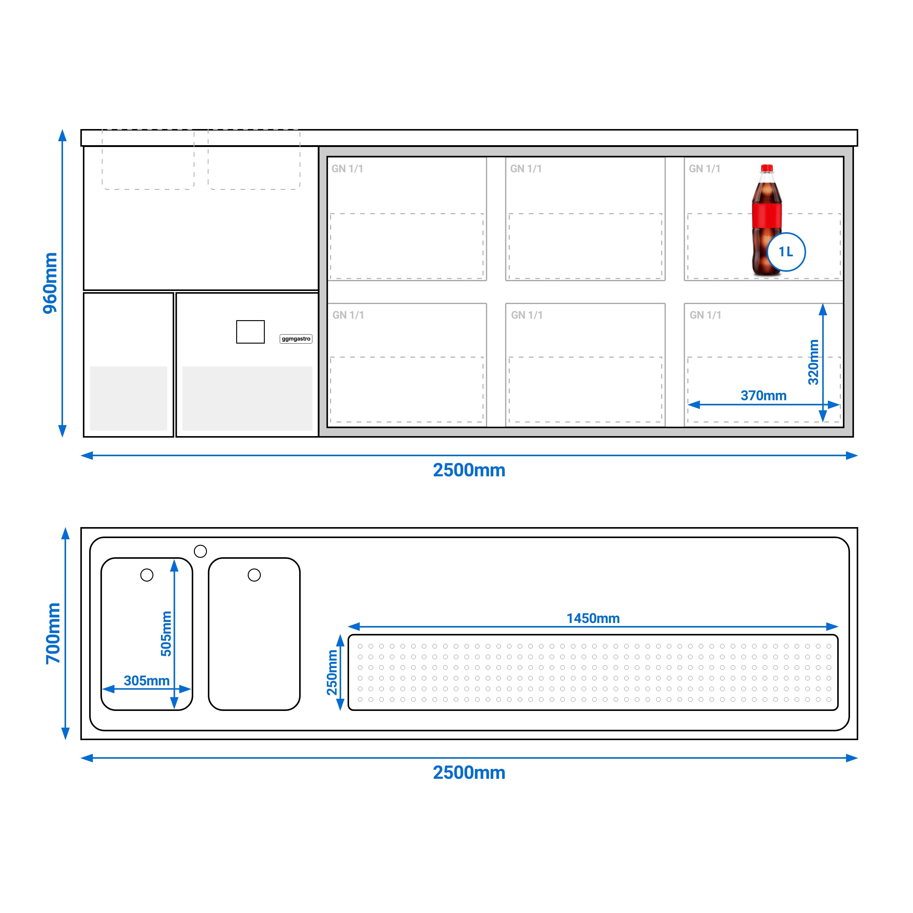Comptoir de bar réfrigéré PREMIUM - 2500x700mm - 6 tiroirs         