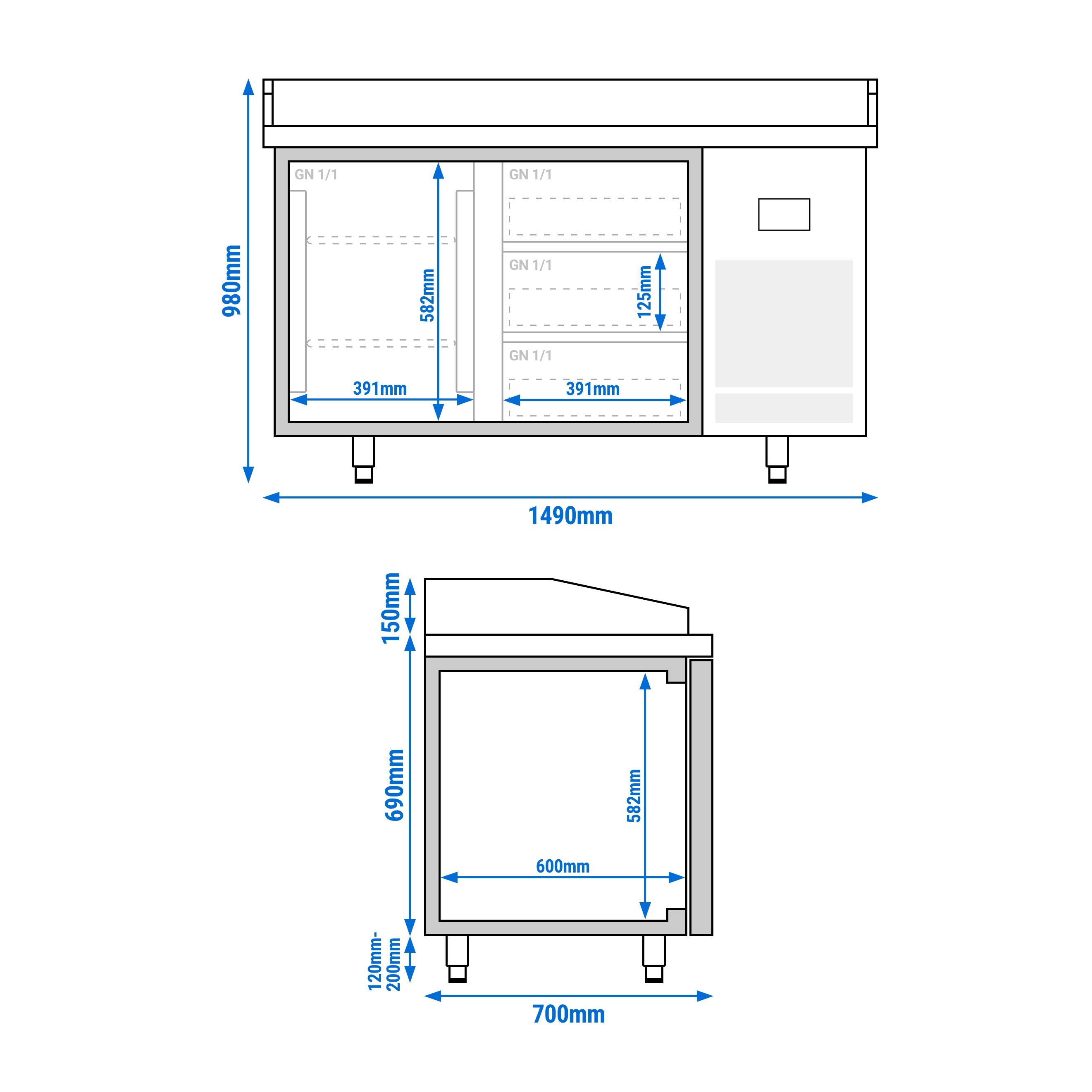 Table réfrigérée à pizza Premium PLUS - 1490 x 700 mm - avec 1 porte et 3 tiroirs