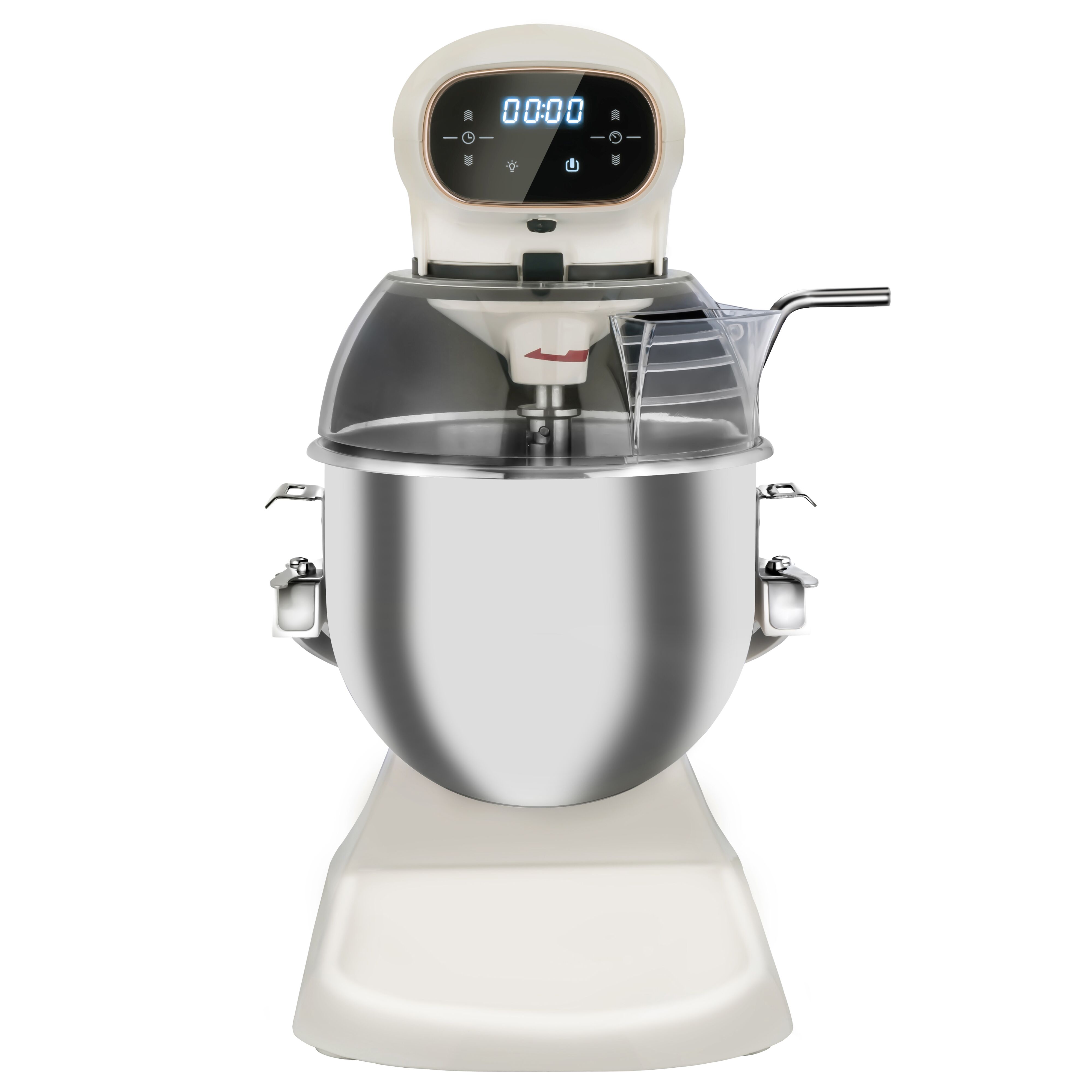 Digital Commercial Planetary Mixer - 12L - 880W - with display, lighting & 3 attachments - Light Ivory