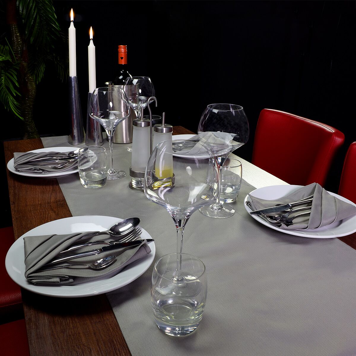 (50 pcs) Chemin de table damassé Porto Diamant - tissage jacquard - 45x130cm - Platine gris