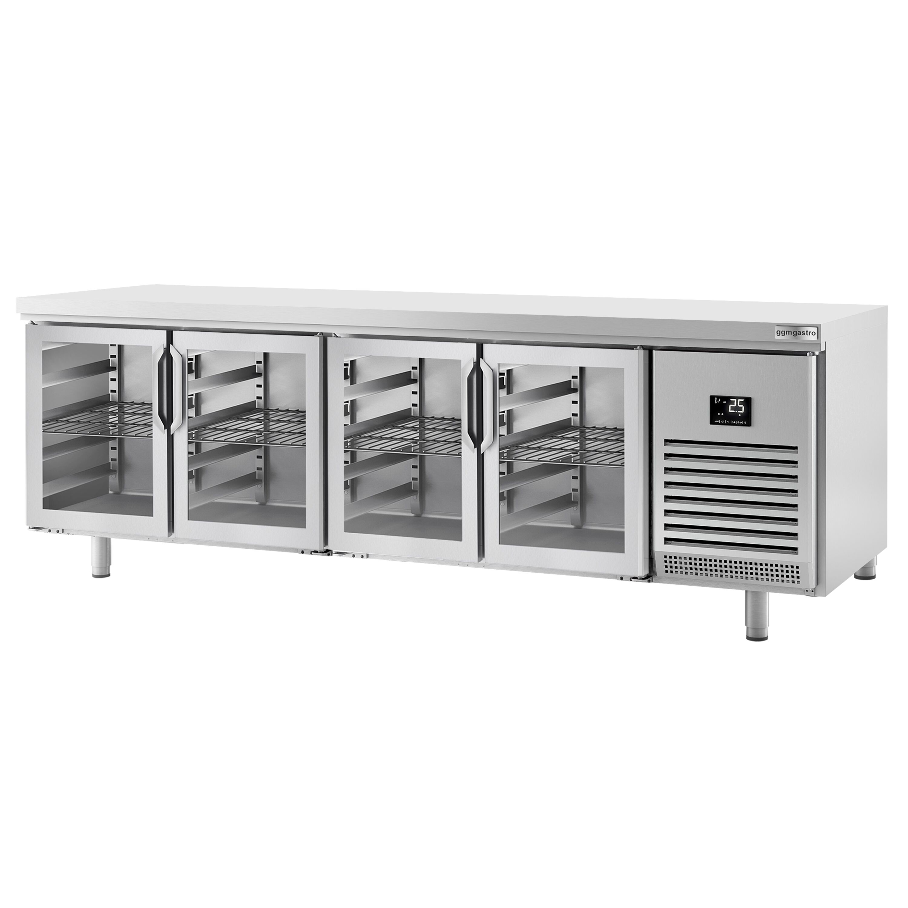 Commercial Counter Fridge PREMIUM PLUS - 2752x800mm - glass doors - with 4 doors - capacity 850 litres