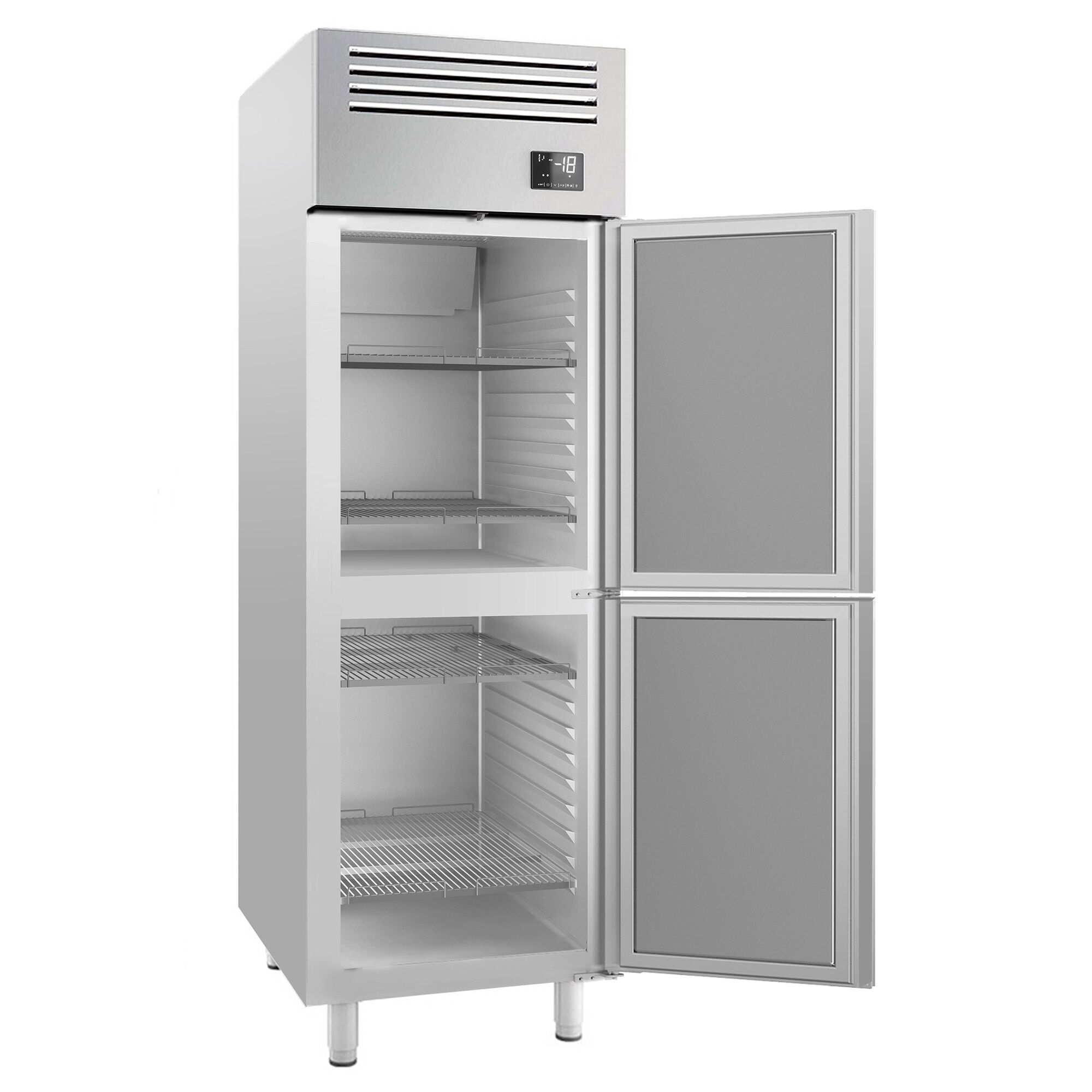 Armoire réfrigérée négative en acier inoxydable PREMIUM PLUS – GN 2/1 – 560 litres – avec 2 demi-portes en inox