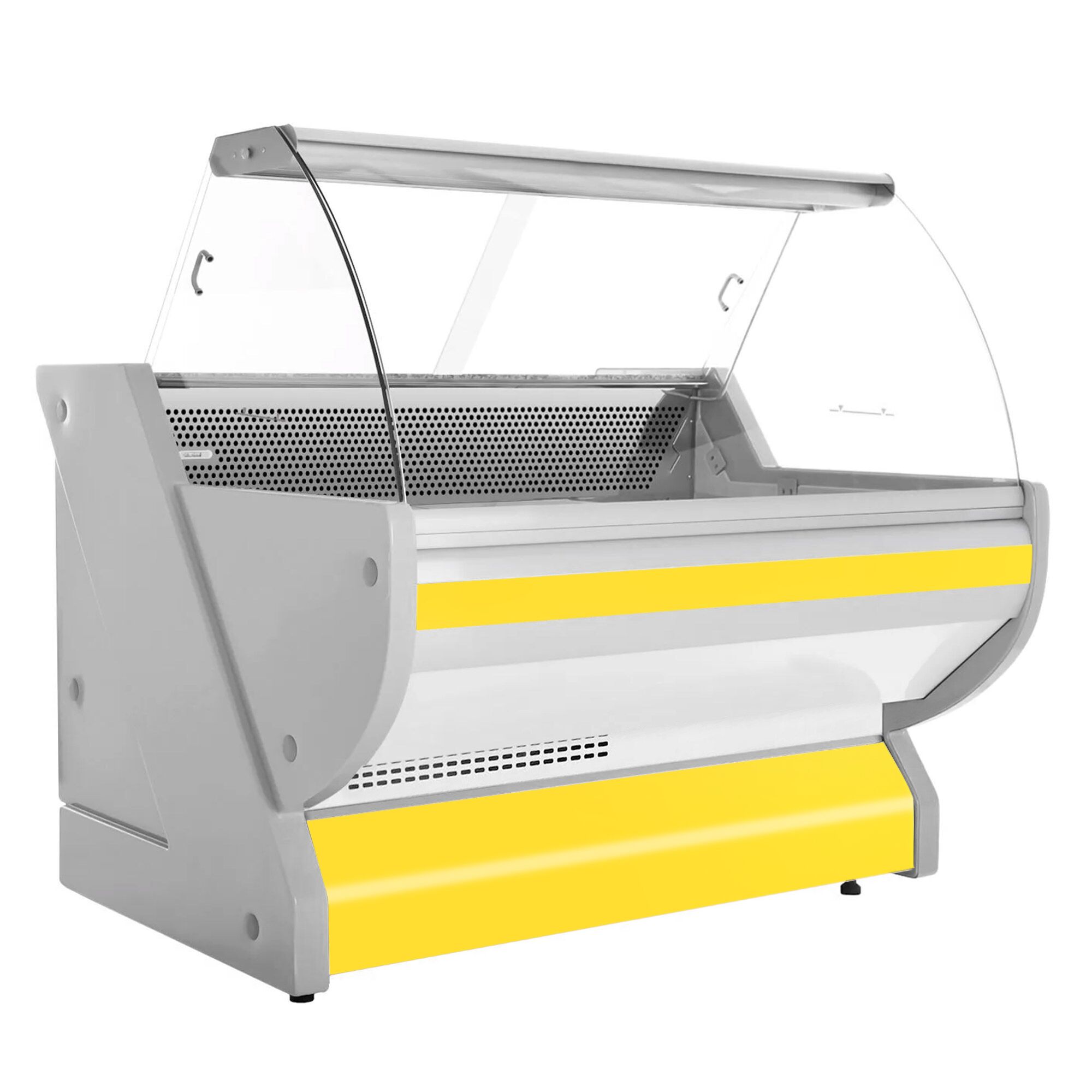 Serve Over Counter - 1525x1150mm - granite worktop - yellow front - capacity 300 litres - curved front glass