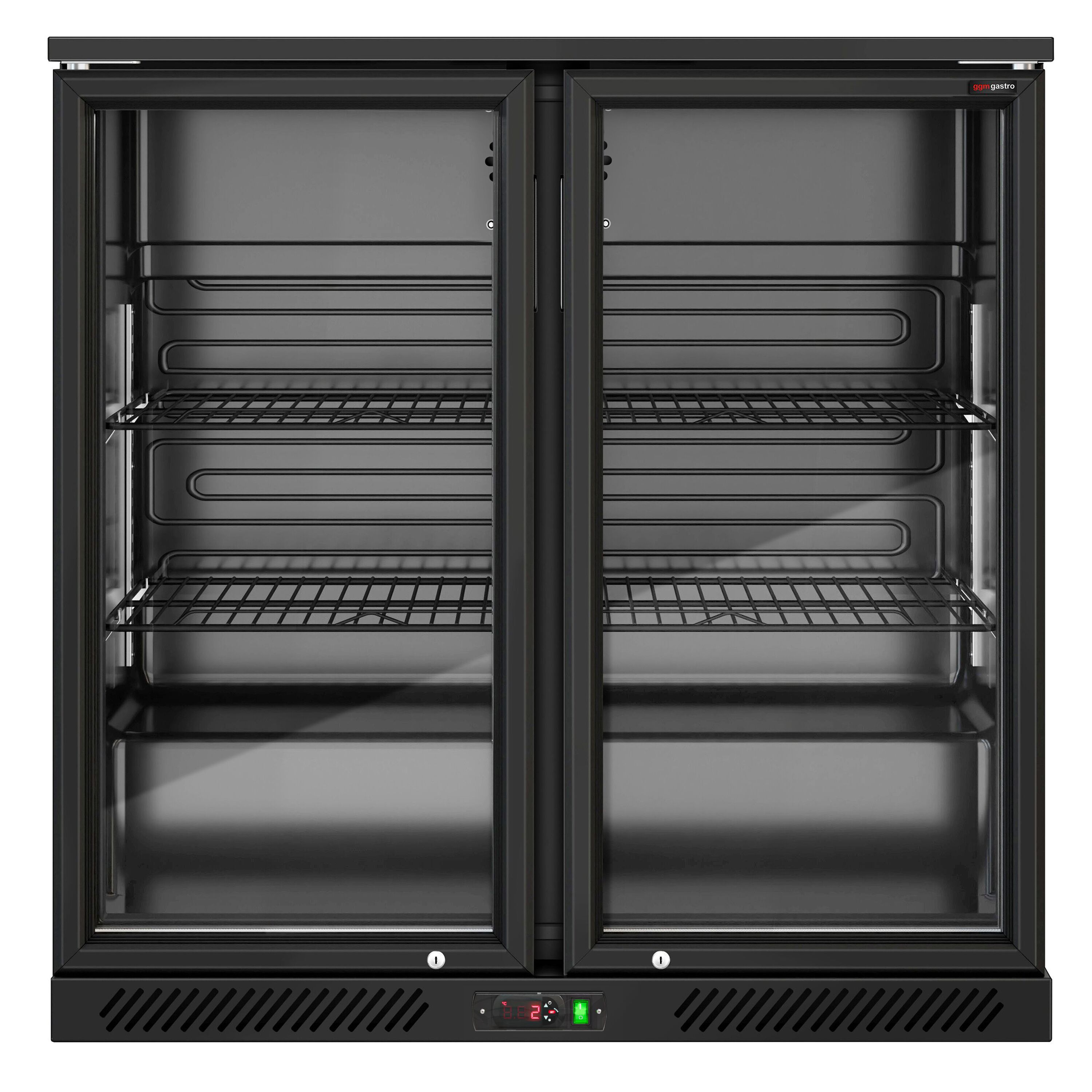 Réfrigérateur de bar – 900 mm – 220 litres – avec 2 portes vitrées battantes – Extérieur & intérieur Noir