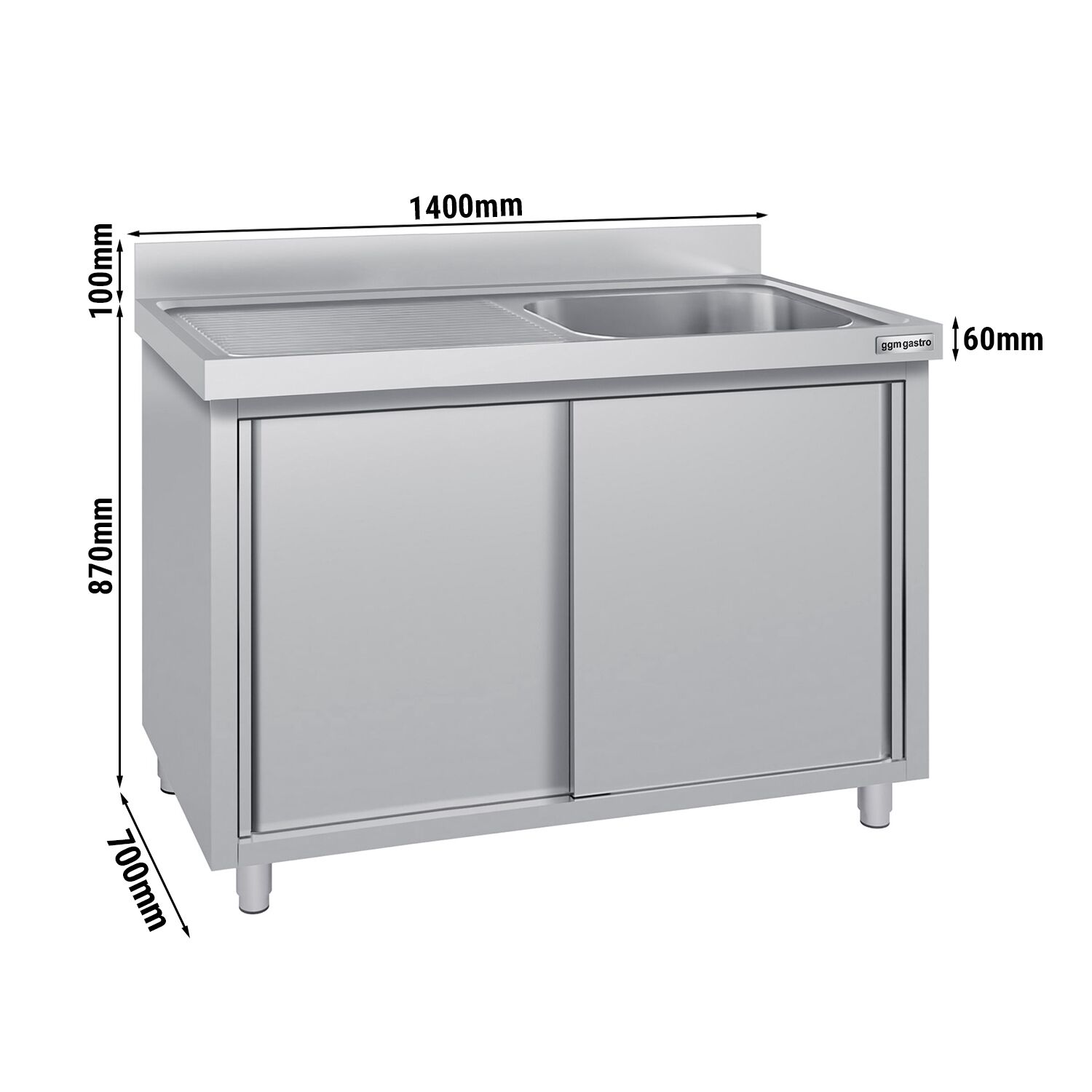 Meuble évier ECO - 1400 x 700 mm - avec 1 bac à droite