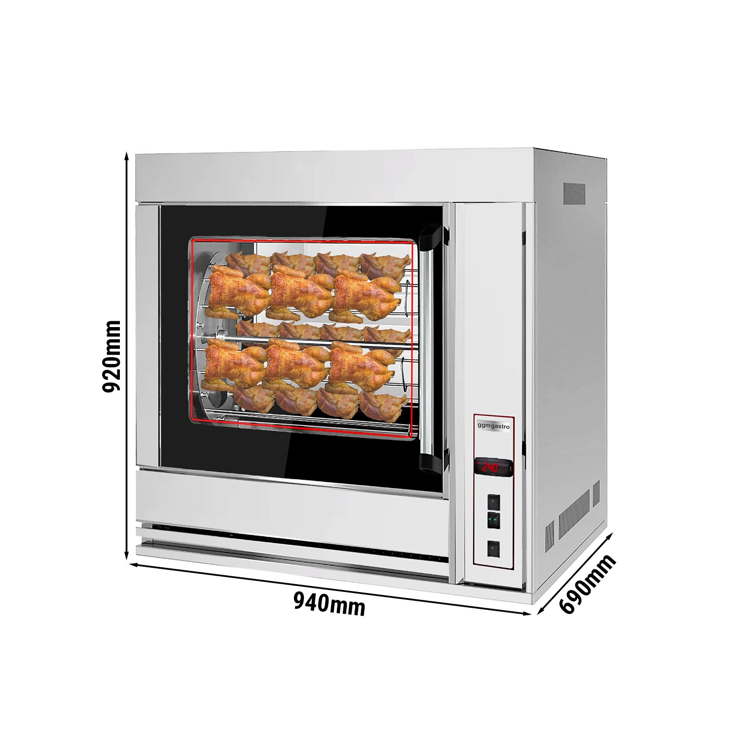 Commercial Electric Chicken Rotisserie Oven - 6.9kW - with 4 Skewers for up to up to 20 chickens