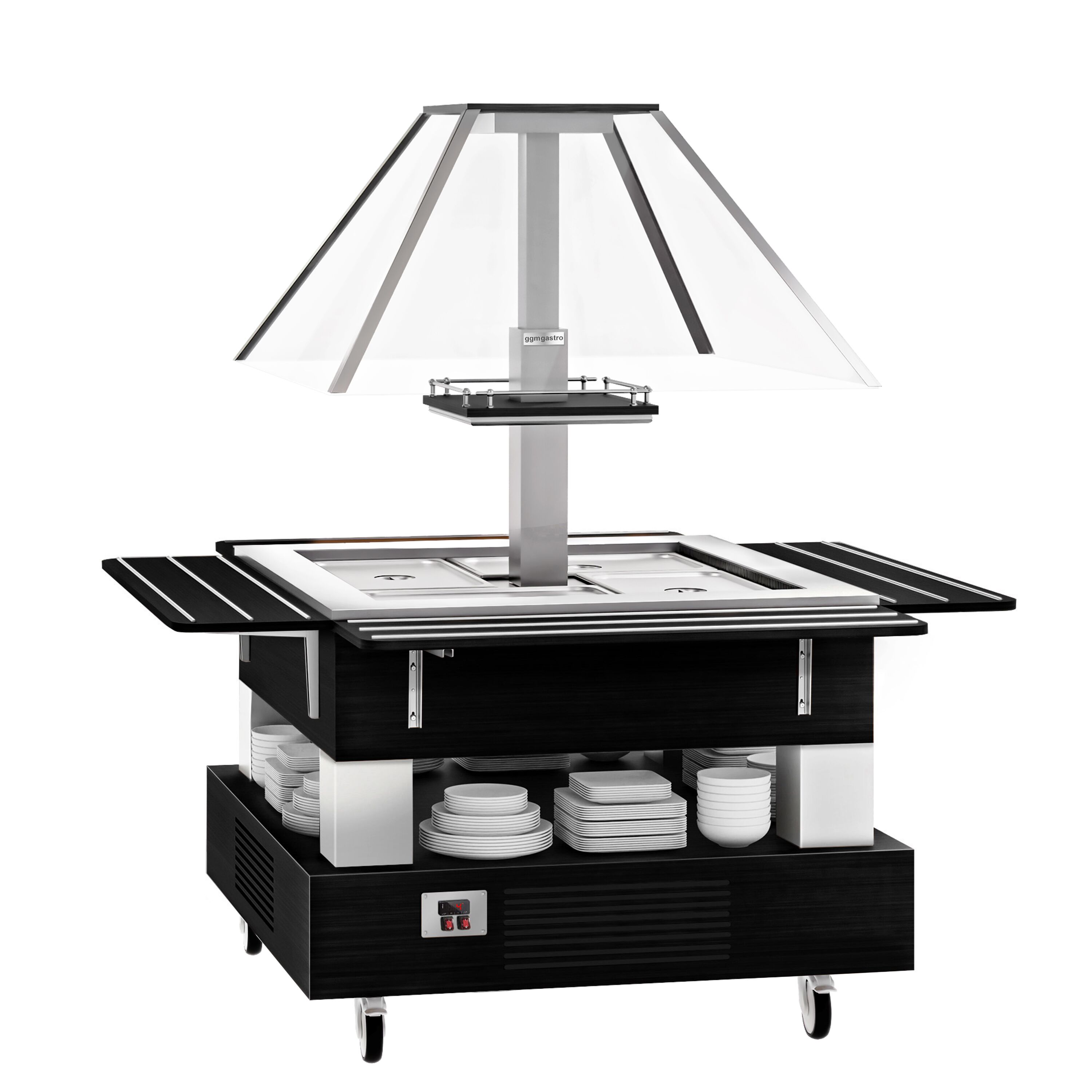 Bar à salades / buffet froid DUBLIN - 1700 mm - avec vitrine en verre inclinée - pour 4x GN 1/1 - Noir