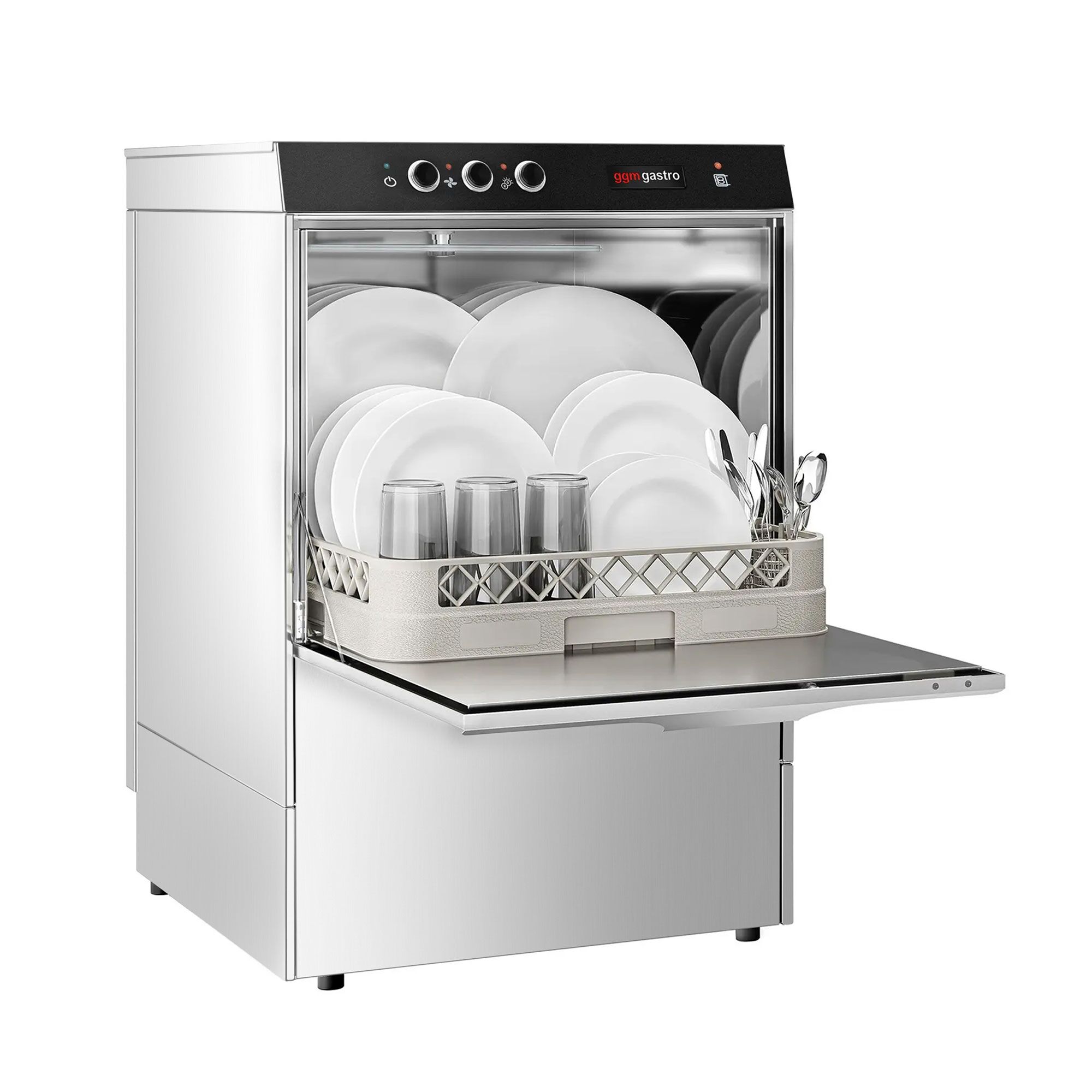 Lave-vaisselle professionnel frontal - Panier 50x50cm - Commandes mécaniques - 4,9kW - avec pompes doseuses détergent et liquide de rinçage