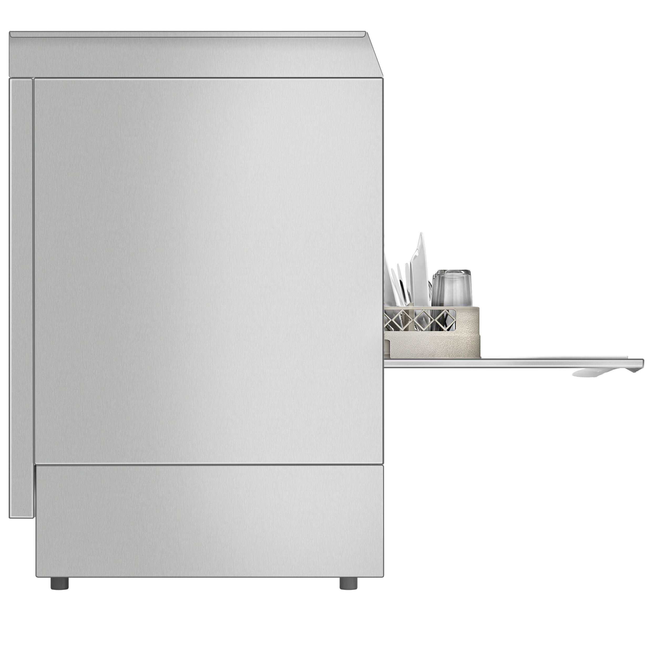 Lave-vaisselle professionnel - Panier 50x50cm - Commandes mécaniques - 3,55kW - avec pompe de vidange + pompes doseuses détergent et liquide de rinçage
