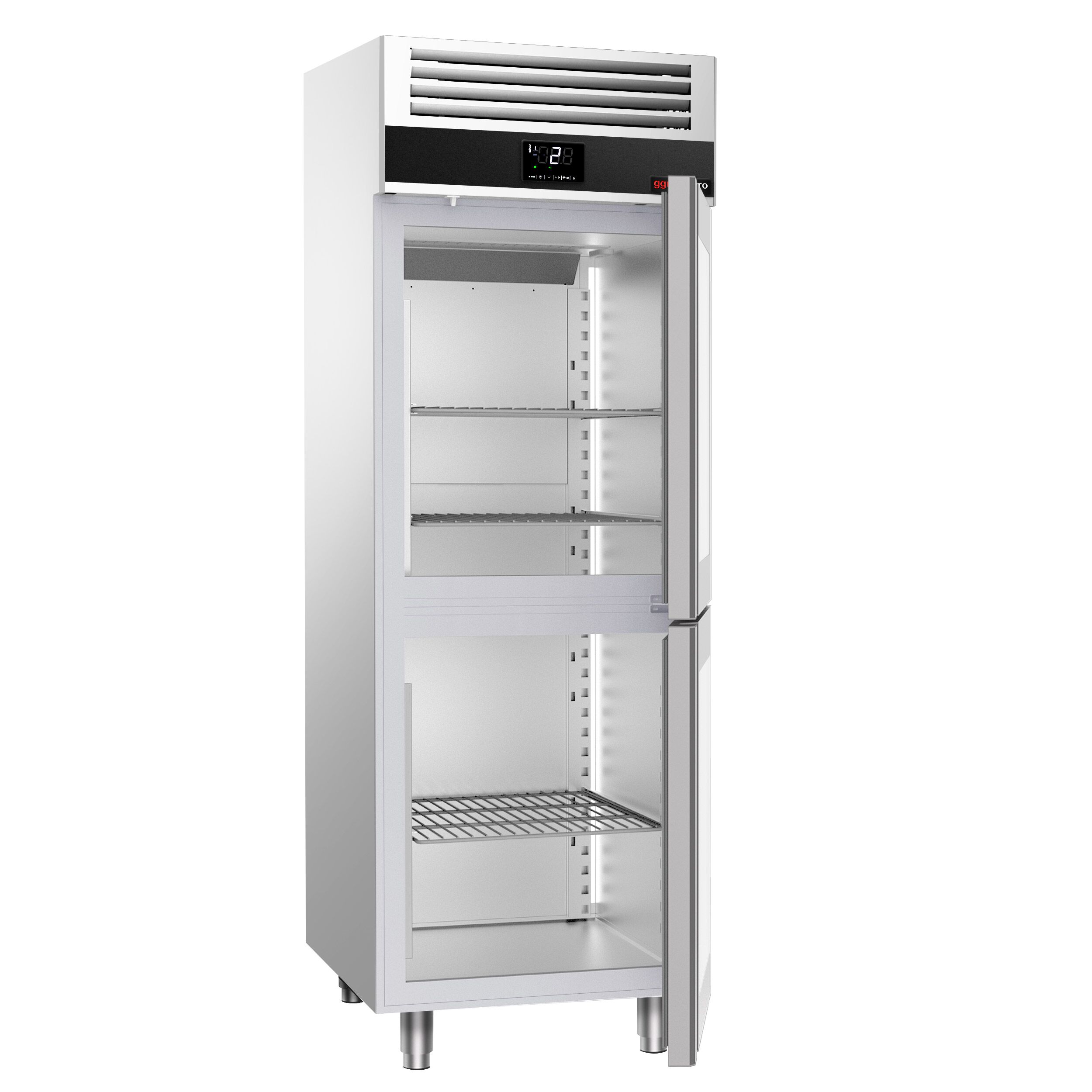Armoire réfrigérée positive vitrée en inox AISI 304 PREMIUM - GN 2/1 - 700 L - avec 2 portes vitrées & Glissières & 3 grilles GN 2/1