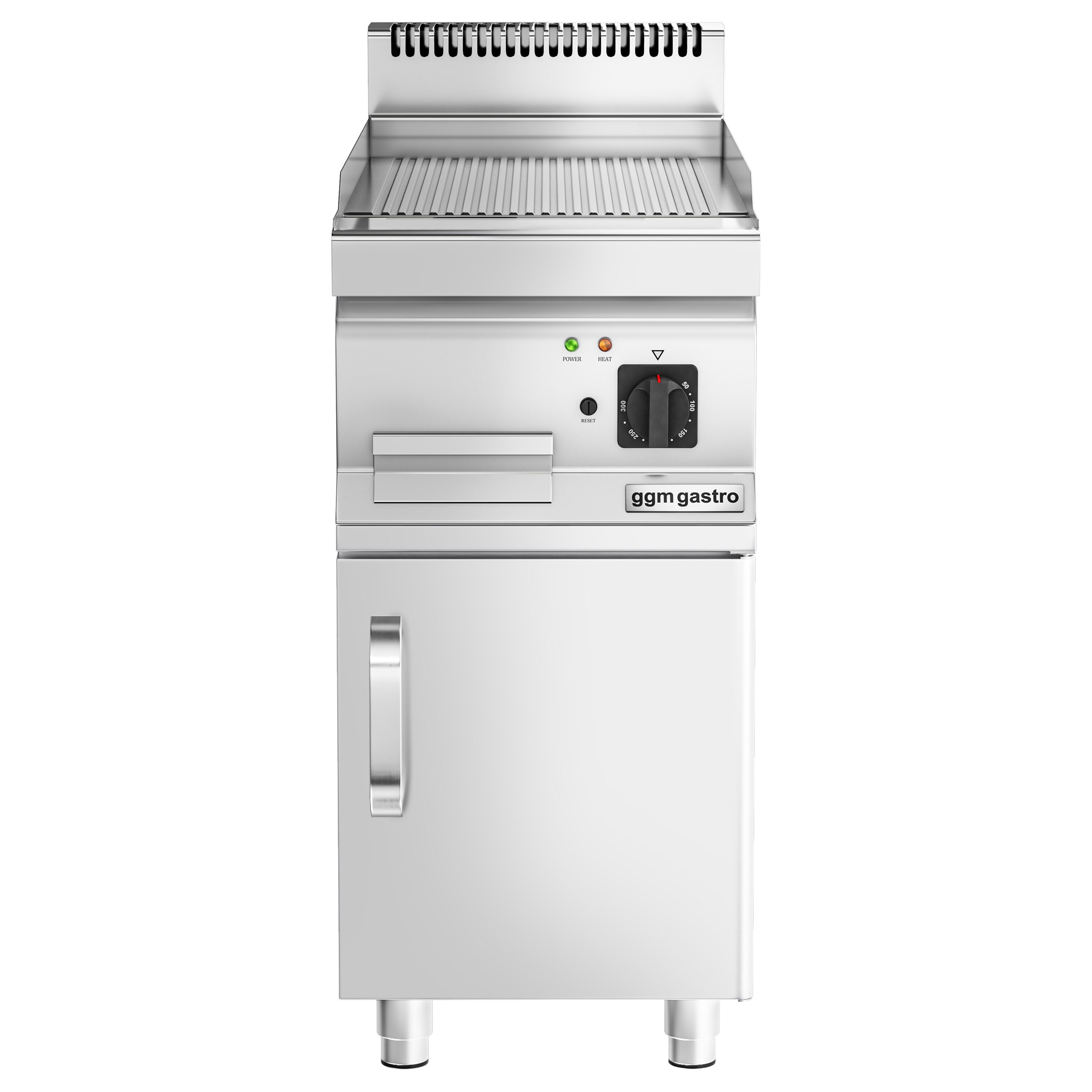 Commercial Electric Griddle - 3.6kW - Ribbed Plate - Cooking area: 395x535mm - with Cabinet Base - 1 Door