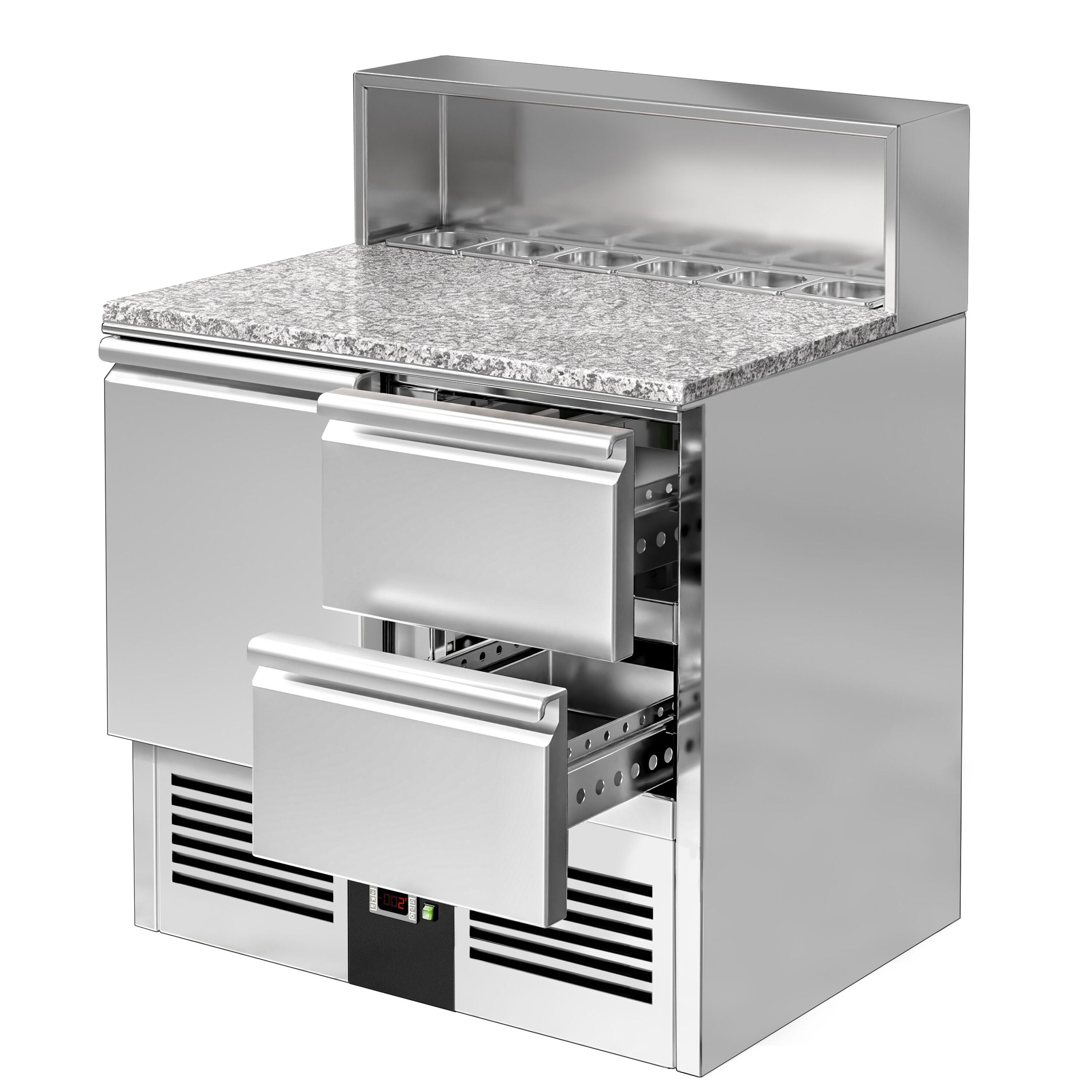 Saladette réfrigérée PREMIUM - 903mm - 240L - 1 porte & 2 tiroirs - plan de travail en granit noir
