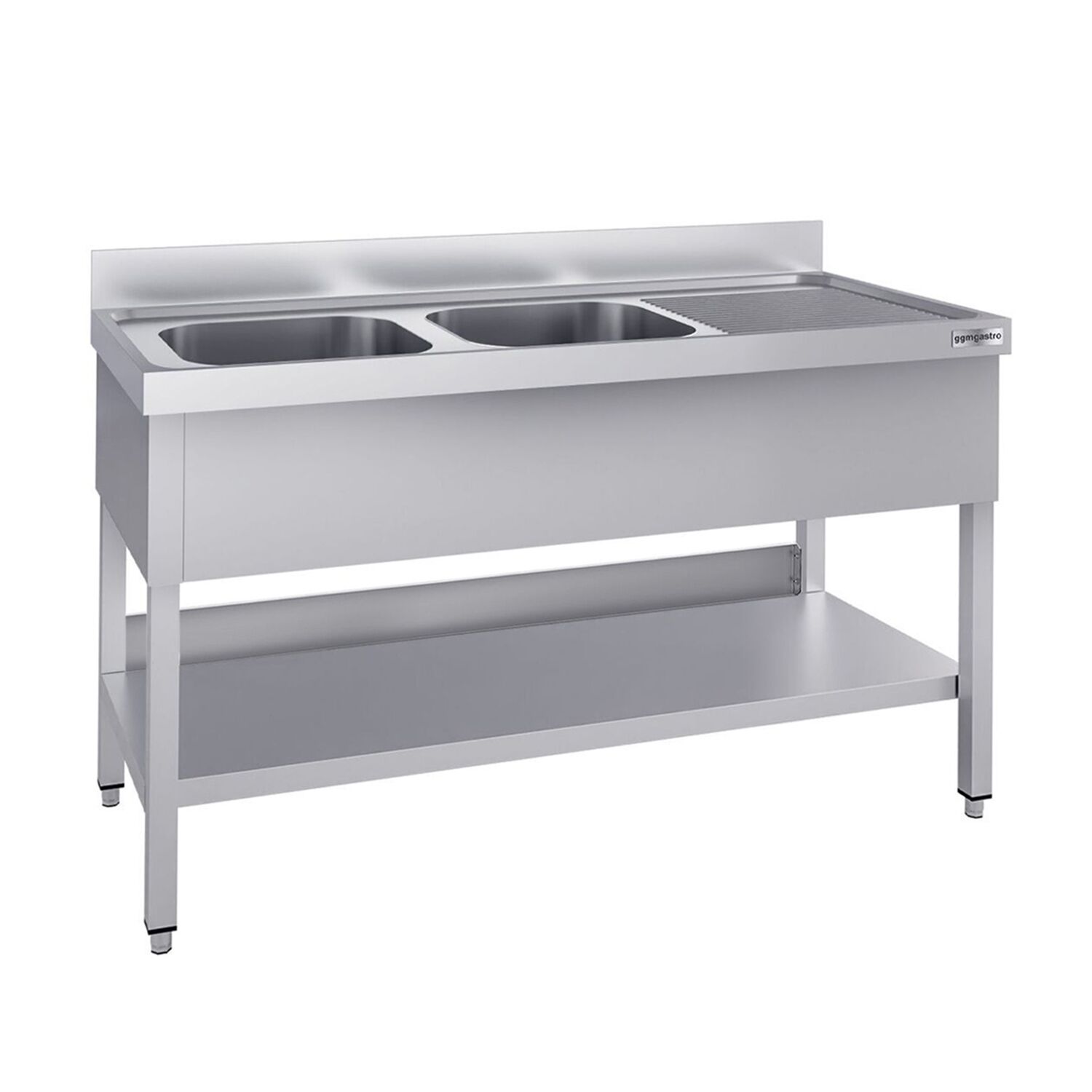 Plonge en inox ECO - 1400x600mm - avec étagère basse - 2 bacs à gauche