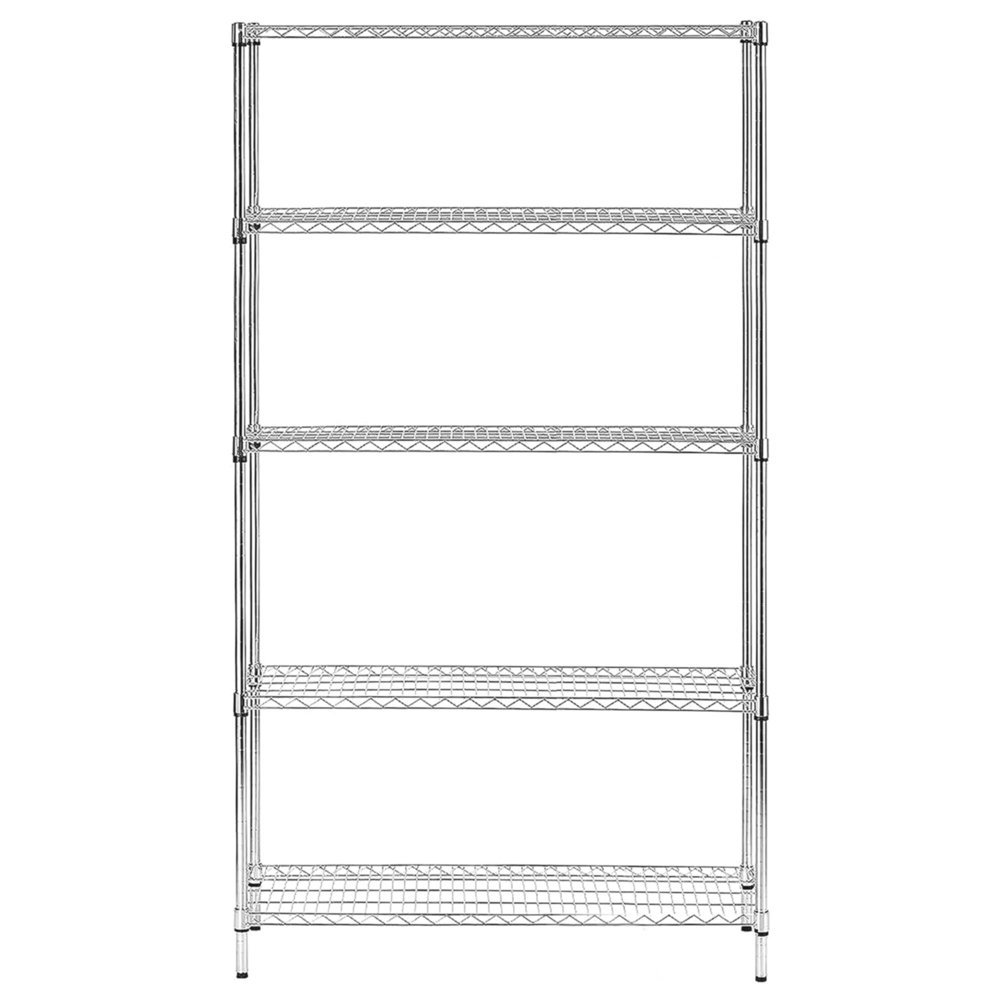 Lagerhylla i stål – kromad - 1200x450 mm - Djup: 450 mm - 5 hyllplan (justerbara) - kromad - Lastkapacitet: 180 kg