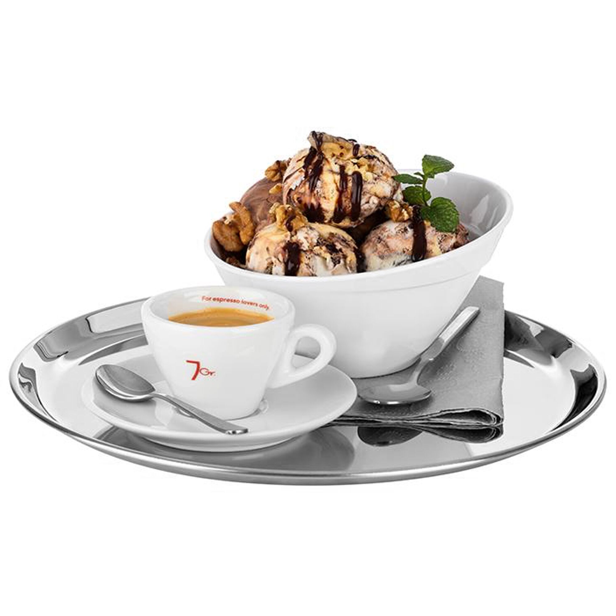 (6 pcs) Plateau de présentation - KAFFEEHAUS - Acier inoxydable - Ø270mm - Hauteur:15mm - compatible lave-vaisselle - empilable