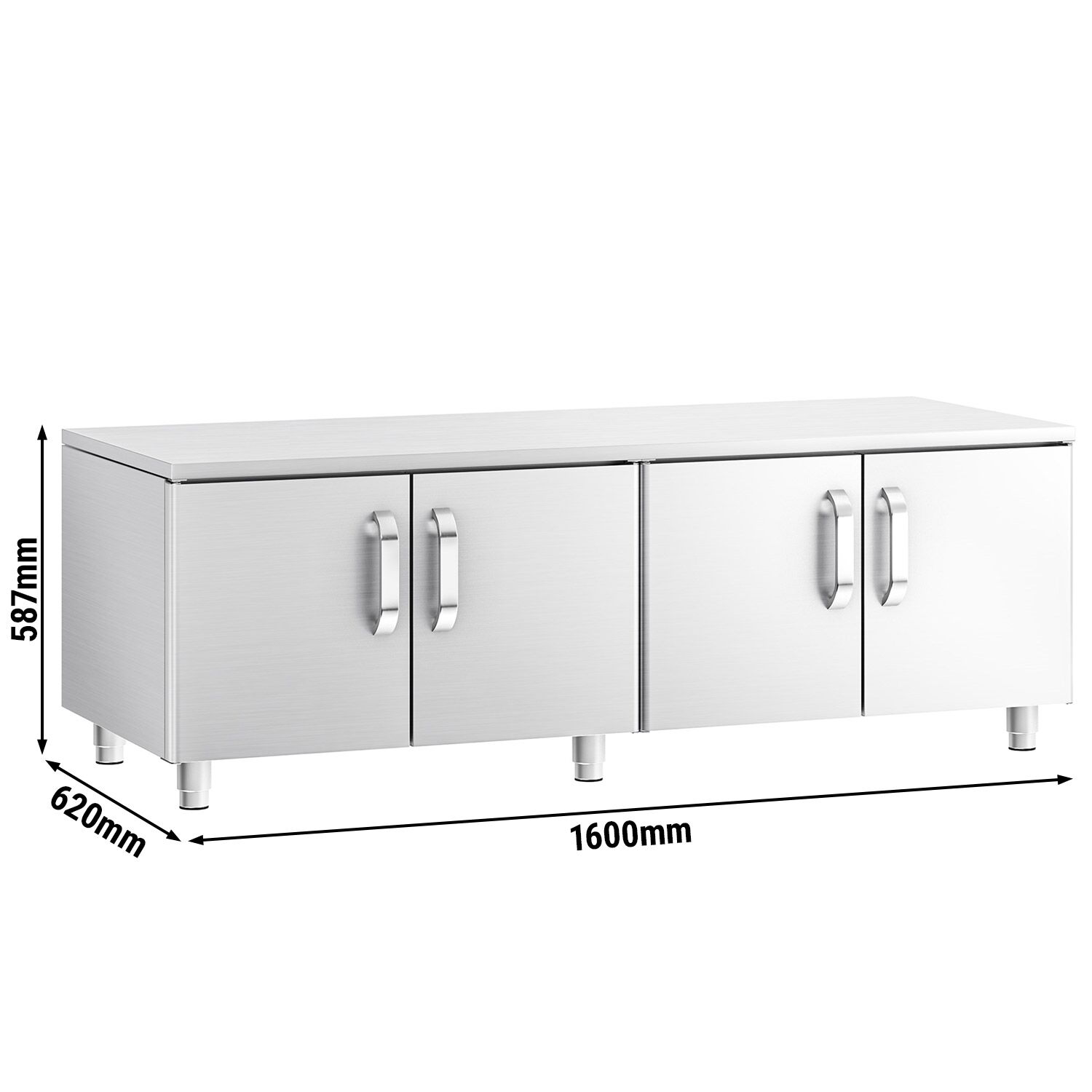 Soubassement neutre fermé en acier inoxydable - 1600mm - 4 portes