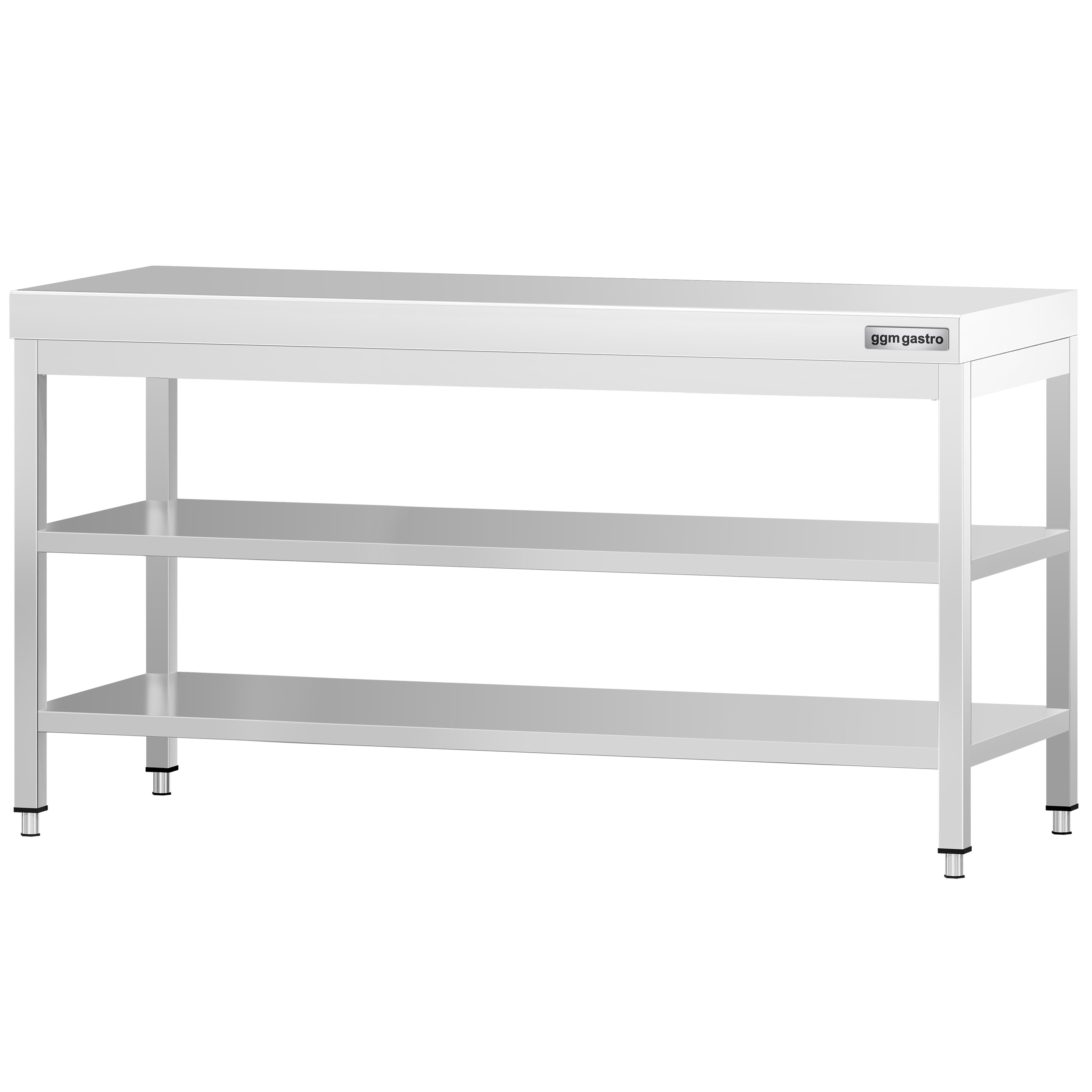 Table de travail inox PREMIUM - 2000 x 800 mm - avec tablette inférieure & Tablette intermédiaire