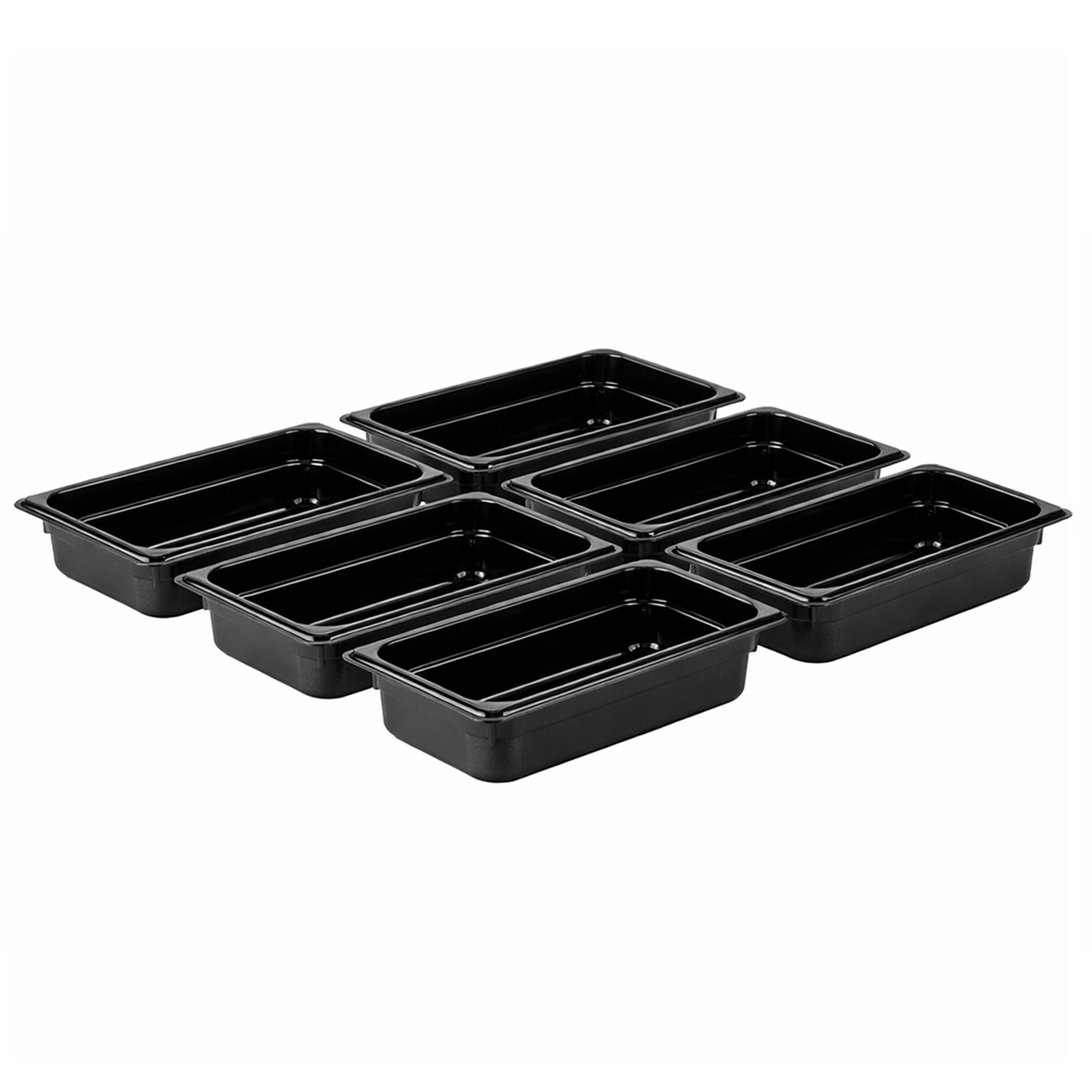 (6 pièces) Bac en Polycarbonate GN 1/3 - Noir - Hauteur : 65 mm