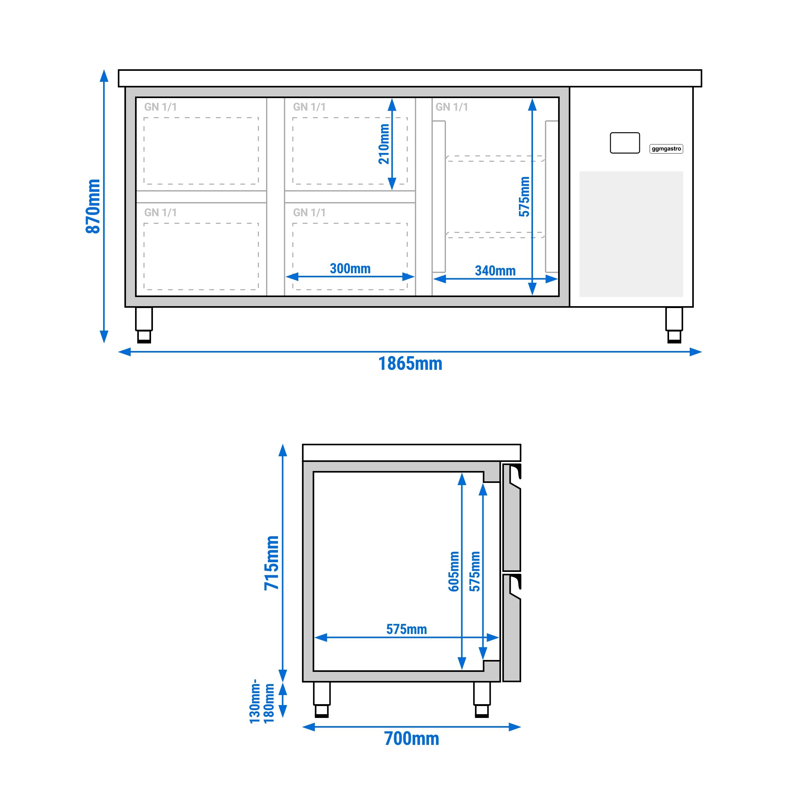 Table réfrigérée PREMIUM - 1865x700 mm - avec 1 porte - 4 tiroirs