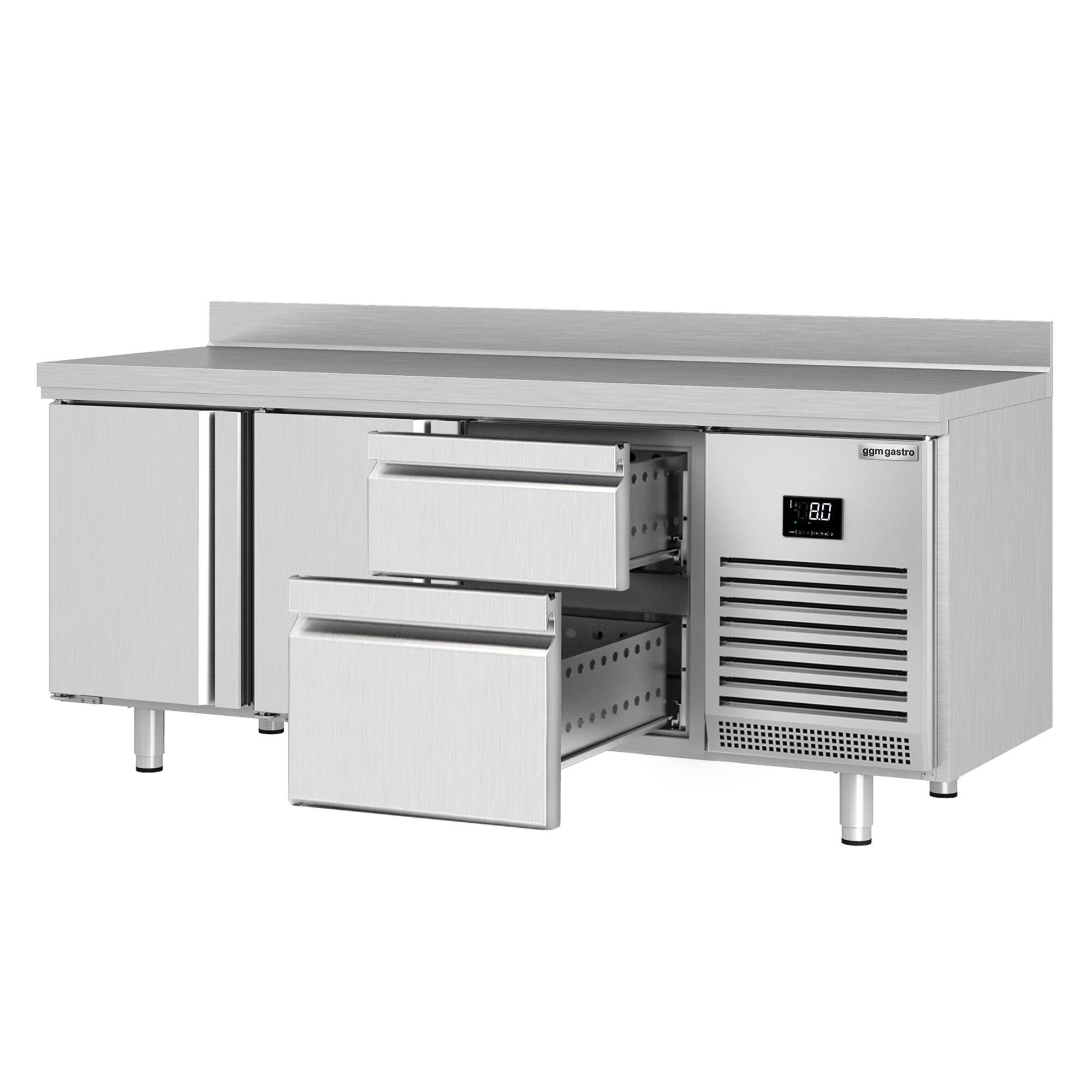 Table réfrigérée Premium PLUS - 1960 x 700 mm - avec 2 portes - 2 tiroirs - avec dosseret