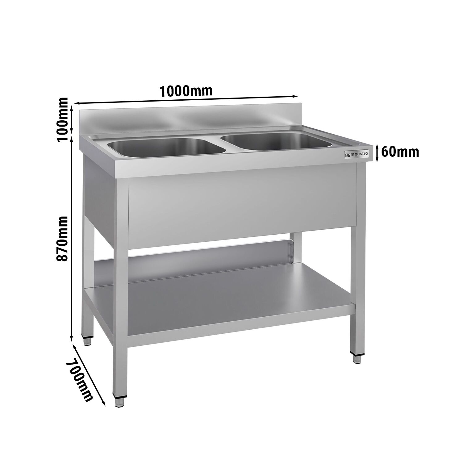 Spültisch ECO - 1000x700mm - mit Grundboden - mit 2 Becken mittig