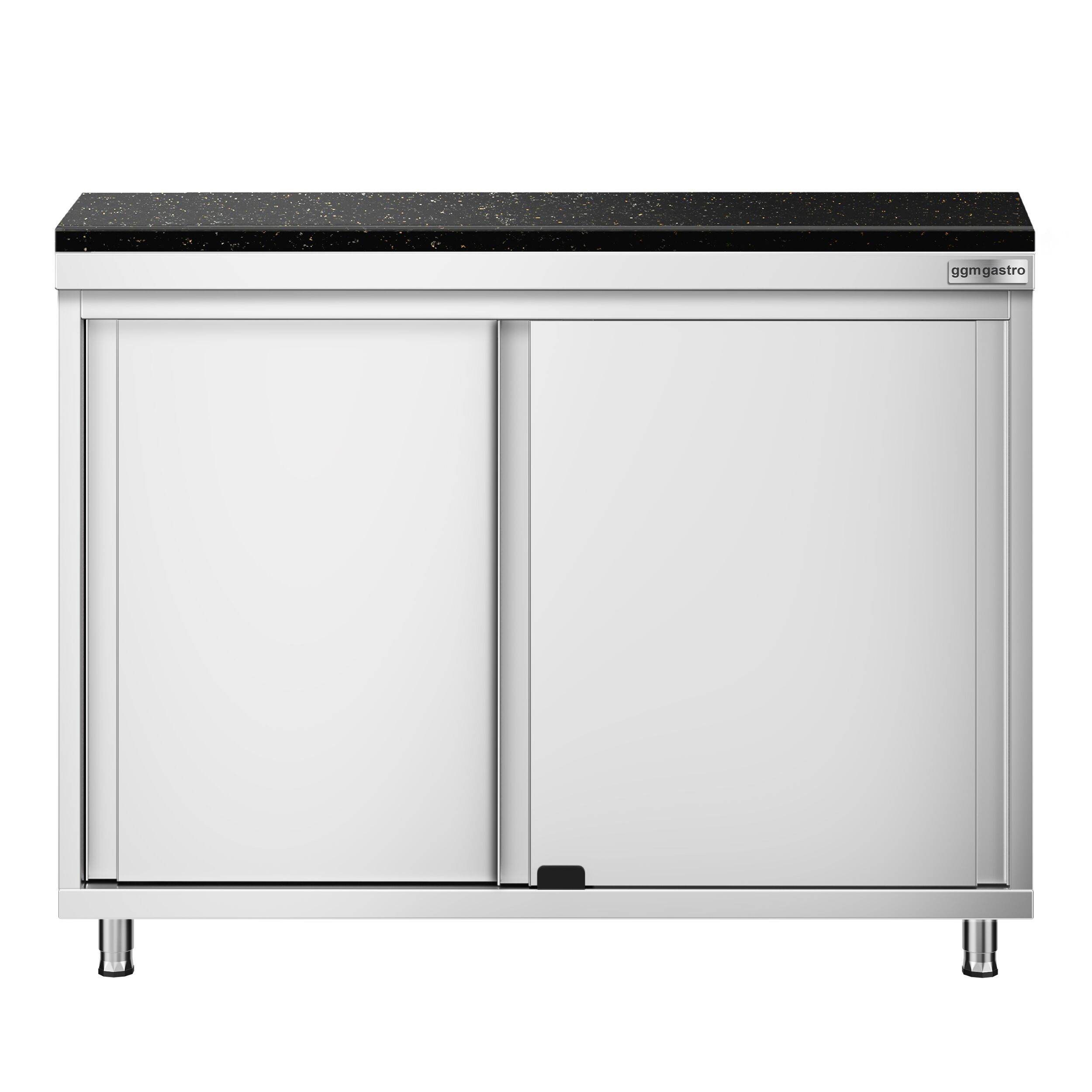 Roestvrijstalen werkkast PREMIUM - 1000 x 600 mm - met schuifdeur - incl. granieten werkblad