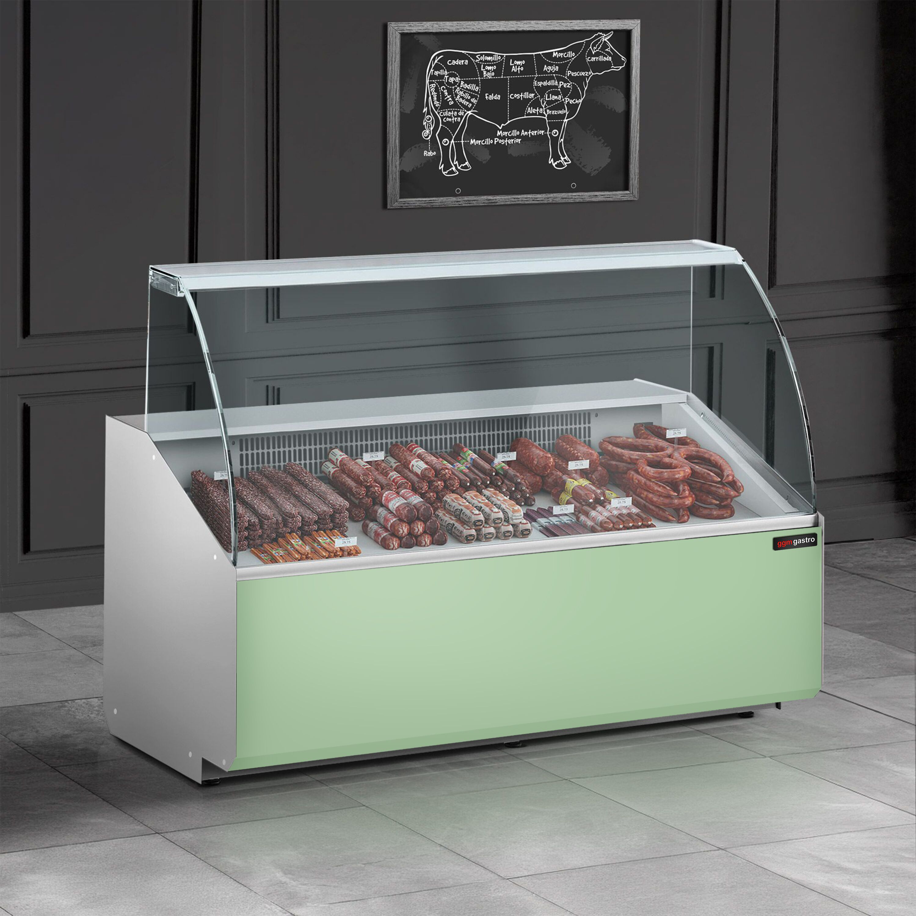 Serve Over Counter - 1568mm - front panel light green - capacity 324 litres