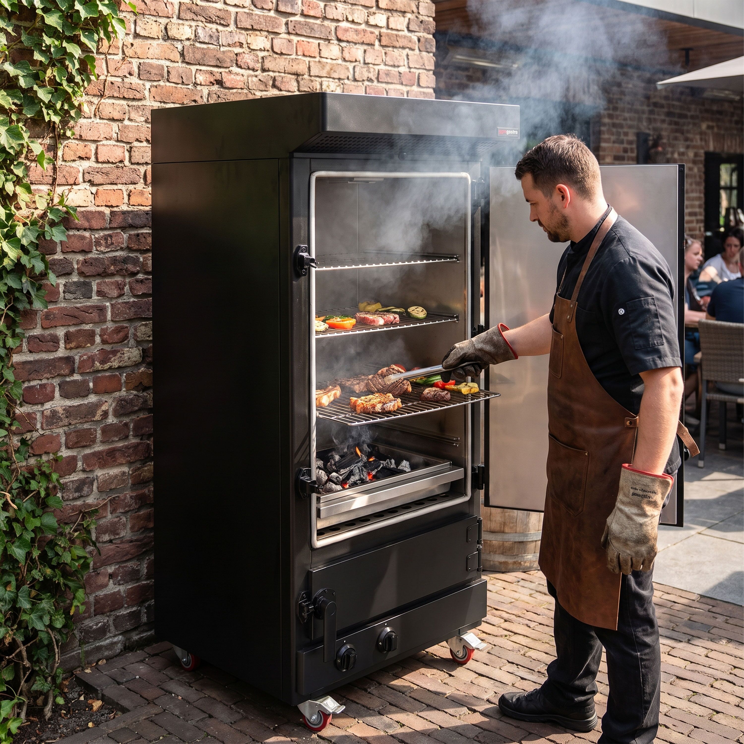 Gasrookoven met kook- en rookfunctie – 70 kg – incl. 4 draagstangen