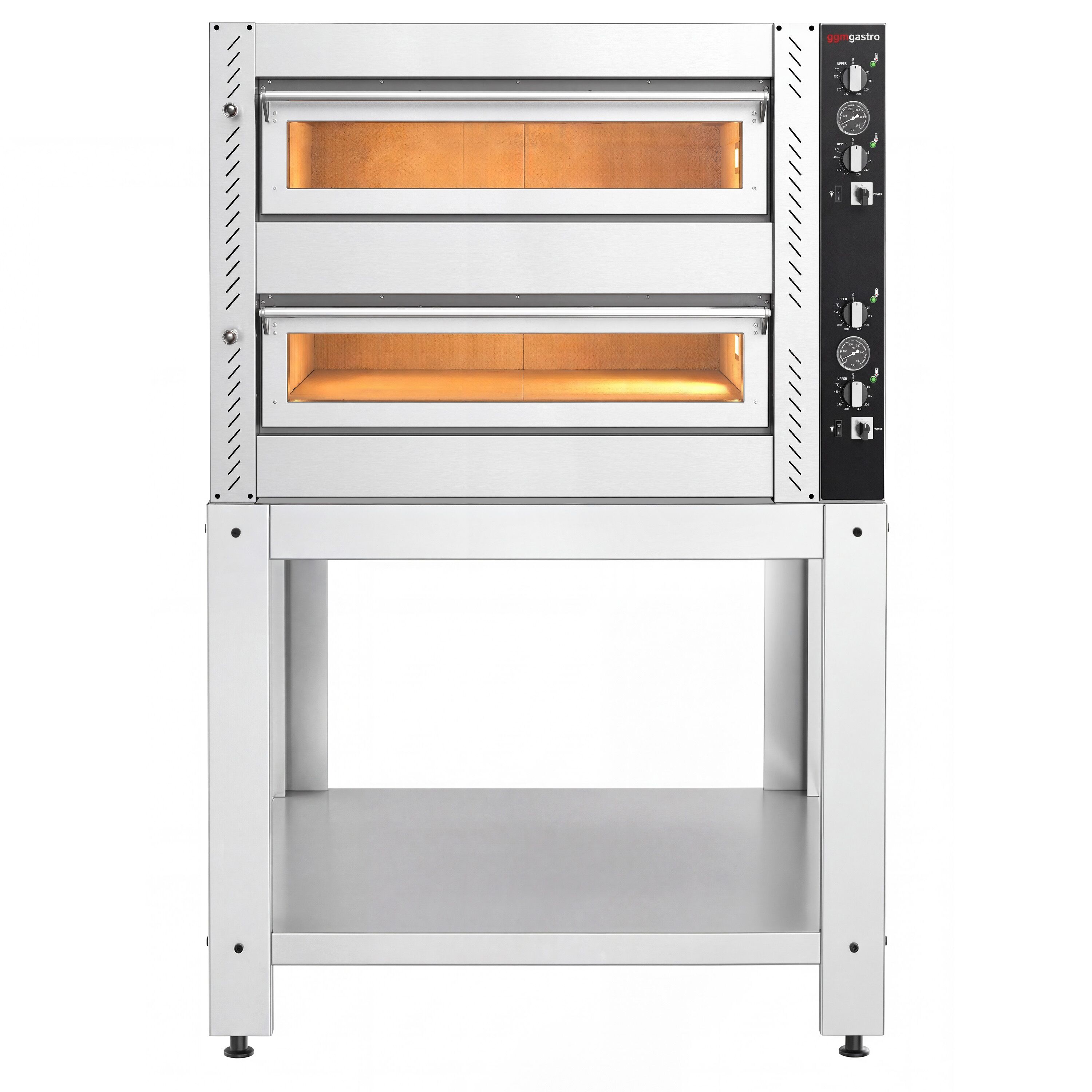 Four à pizza électrique – (entièrement en chamotte) – 4+4 x 30 cm – Manuel – incl. support inférieur