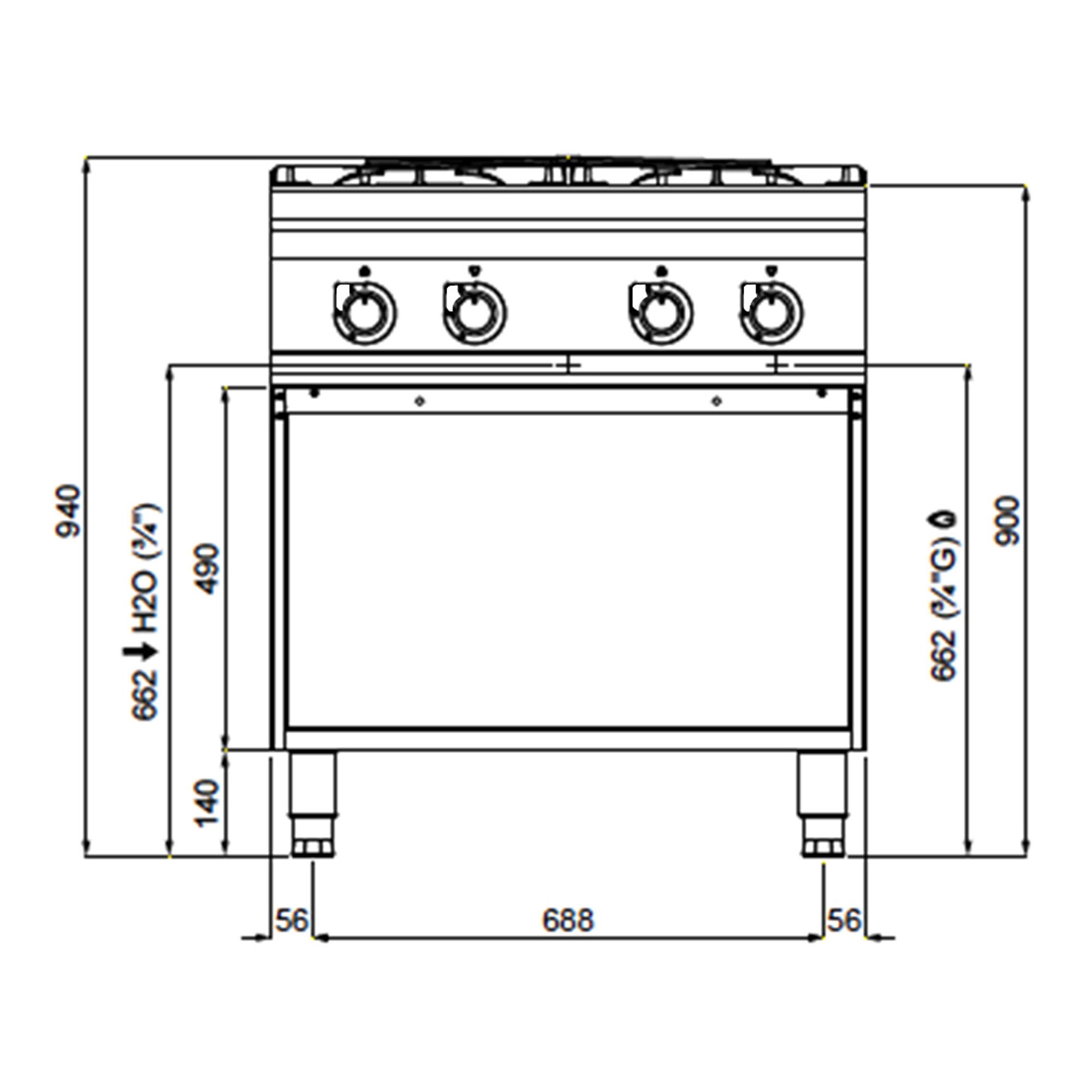 Fourneau à gaz – avec 4 brûleurs – 40 kW – modèle haute performance