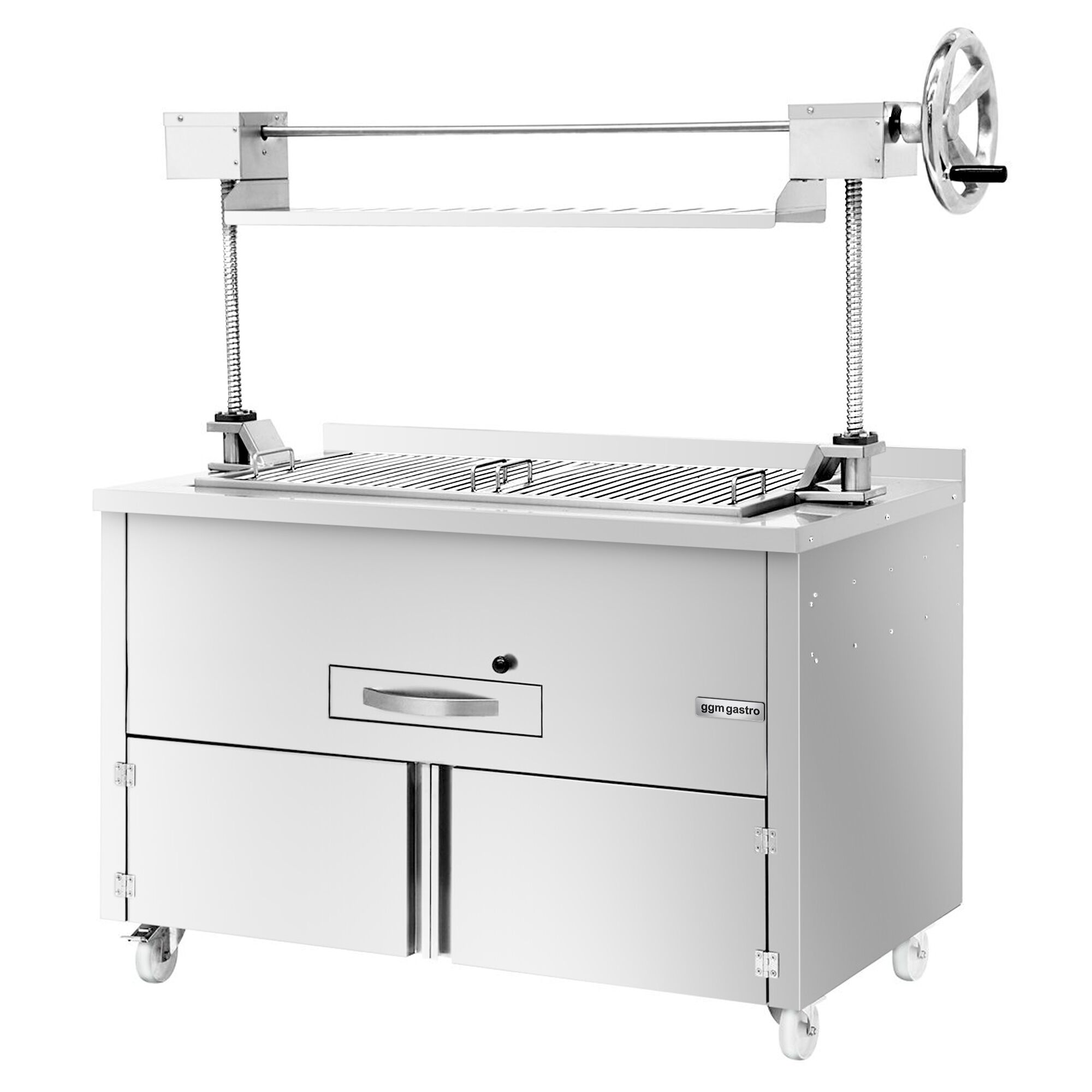 Barbecue au charbon de bois – 1340 mm – avec système de levage & 1 tiroir – grille : 1070 x 470 mm