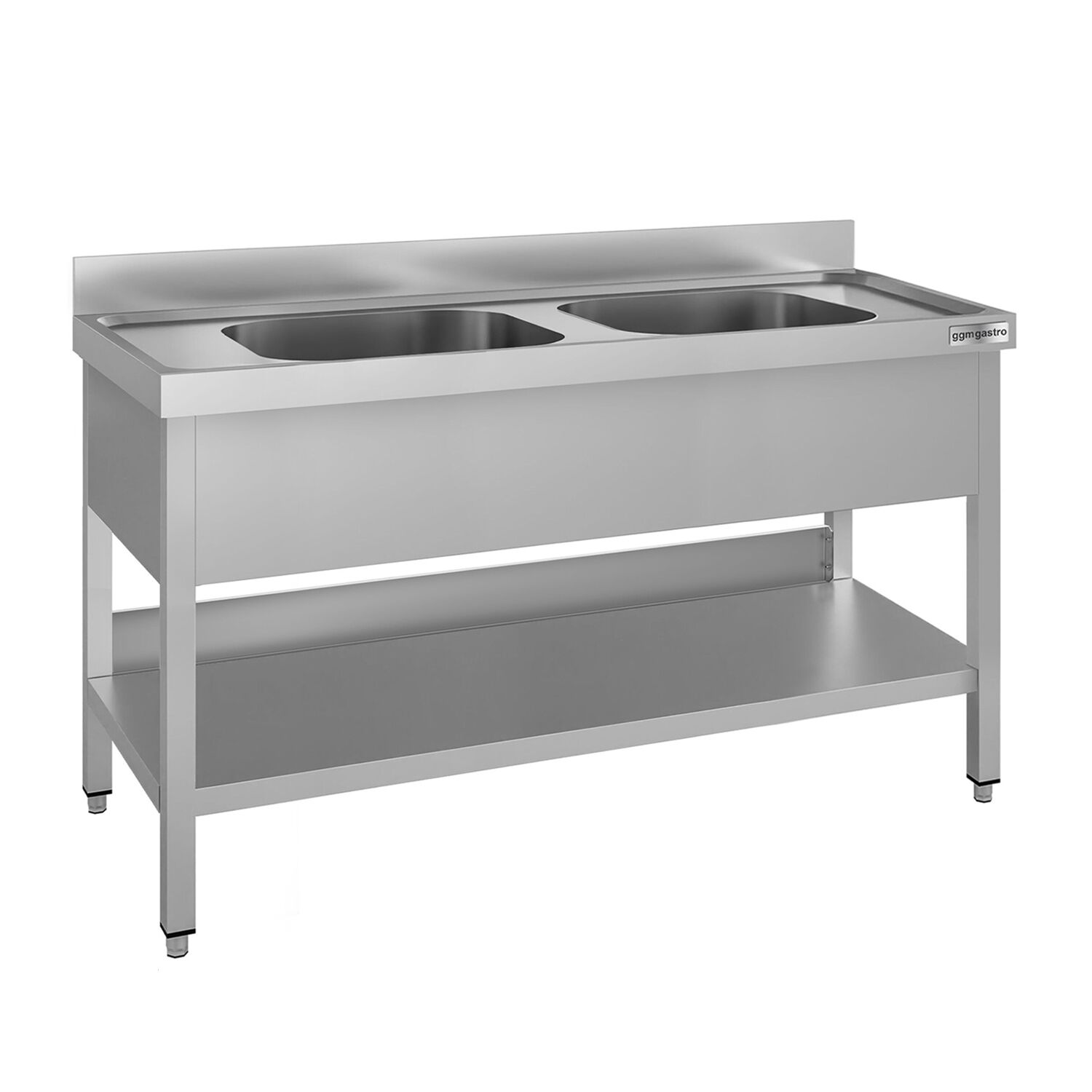 Plonge en inox ECO - 1600x600mm - avec étagère basse - 2 bacs au centre